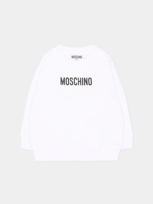 Felpa bianca per neonati con logo,Moschino Kids,MUF06N LCA93 10101