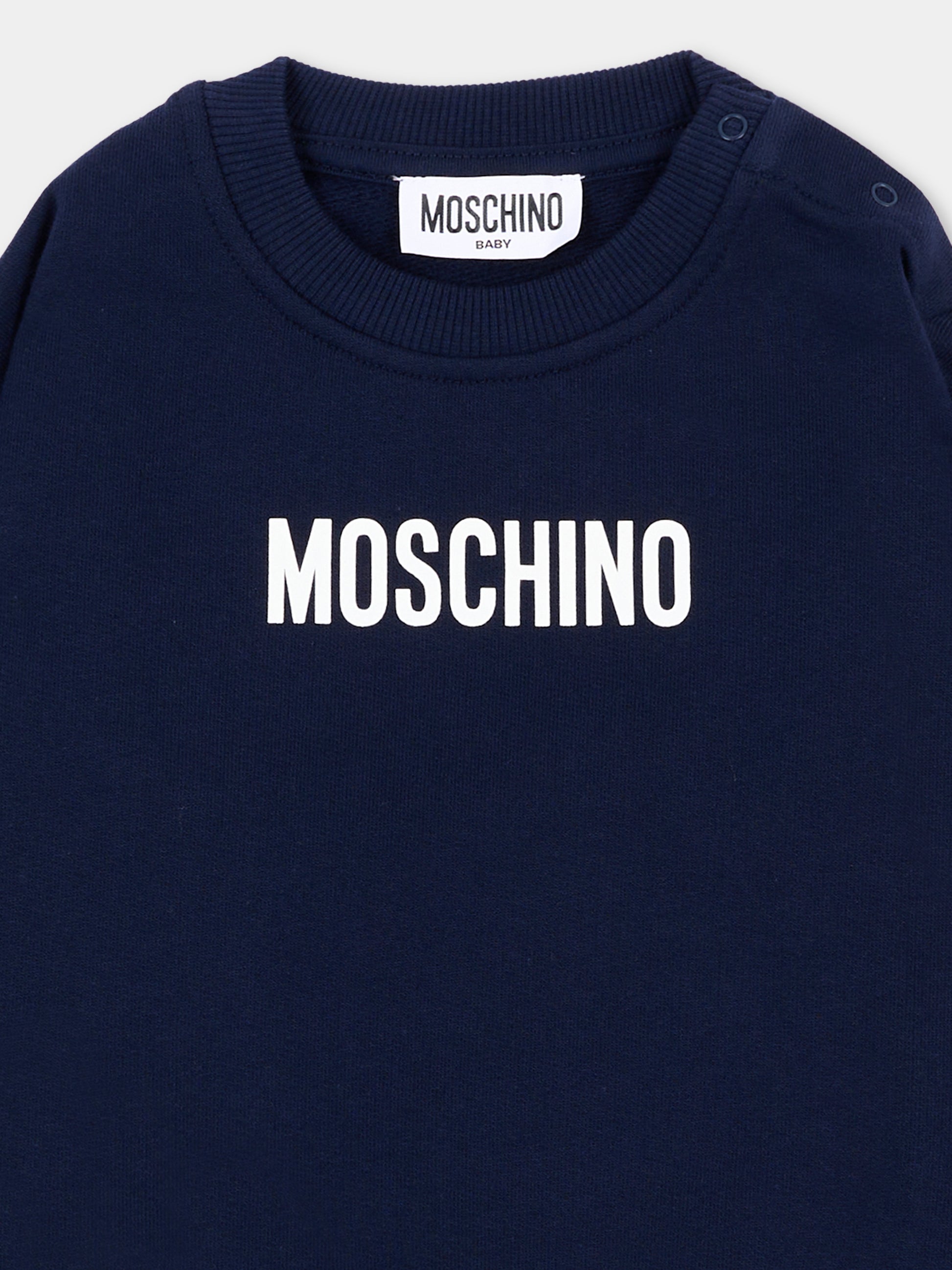 Felpa blu per neonati con logo,Moschino Kids,MUF06N LCA93 40016