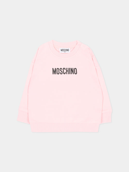 Felpa rosa per neonata con logo,Moschino Kids,MUF06N LCA93 50209
