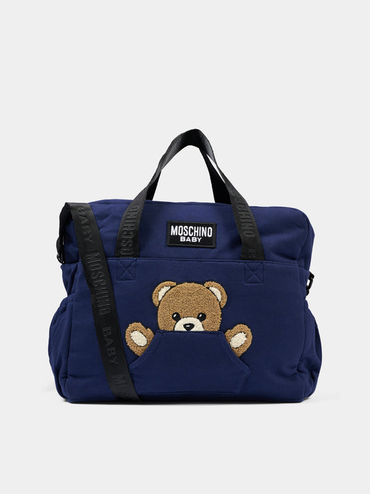 Borsa mamma blu per neonati con Teddy Bear,Moschino Kids,MUX062 LCA93 40016
