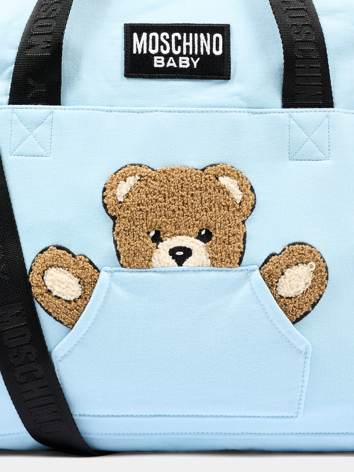 Borsa mamma azzurra per neonato con Teddy Bear,Moschino Kids,MUX062 LCA93 40304