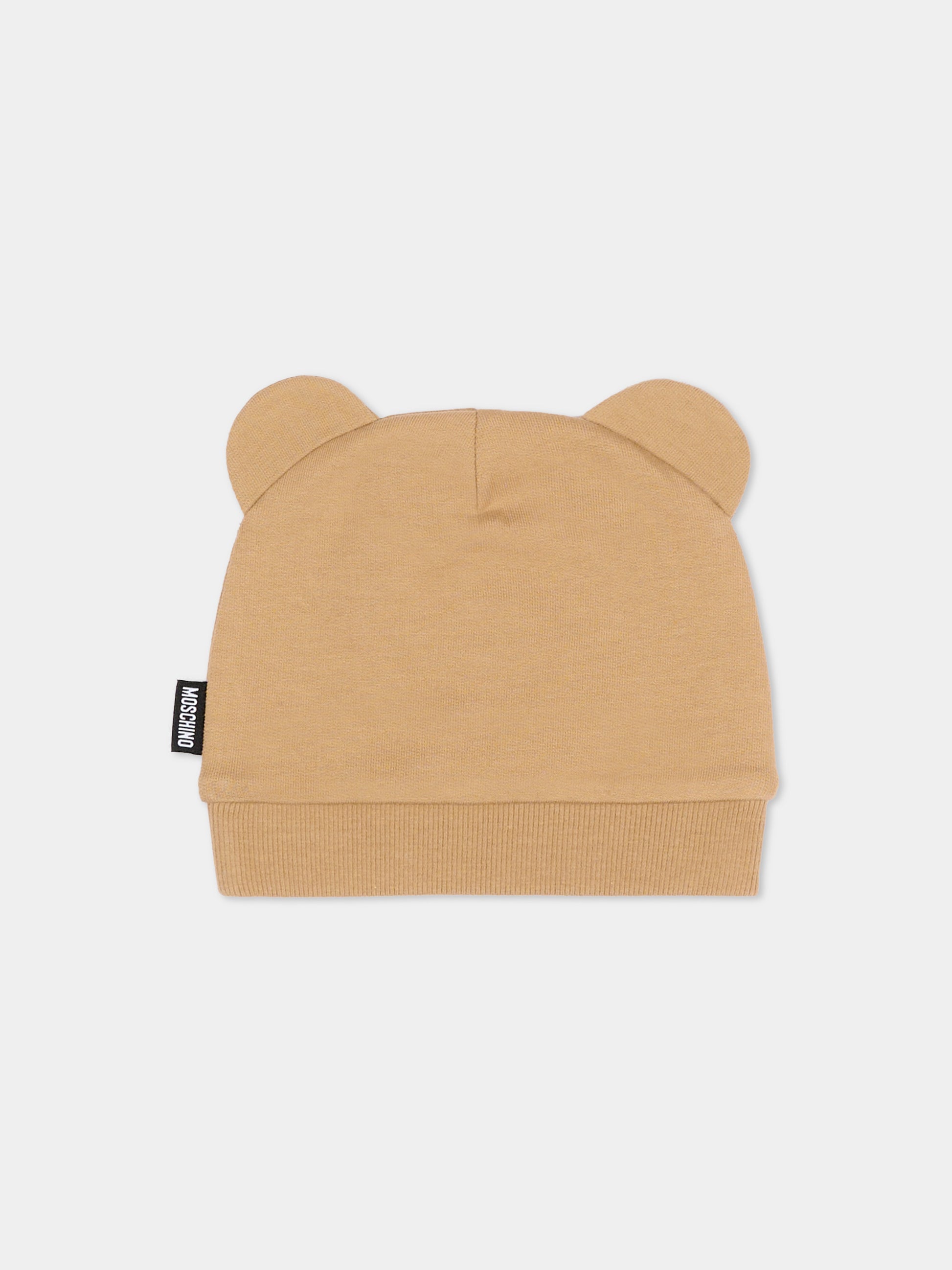 Cappello per neonato beige con orsetto,Moschino Kids,MUX063 LCA93 20351