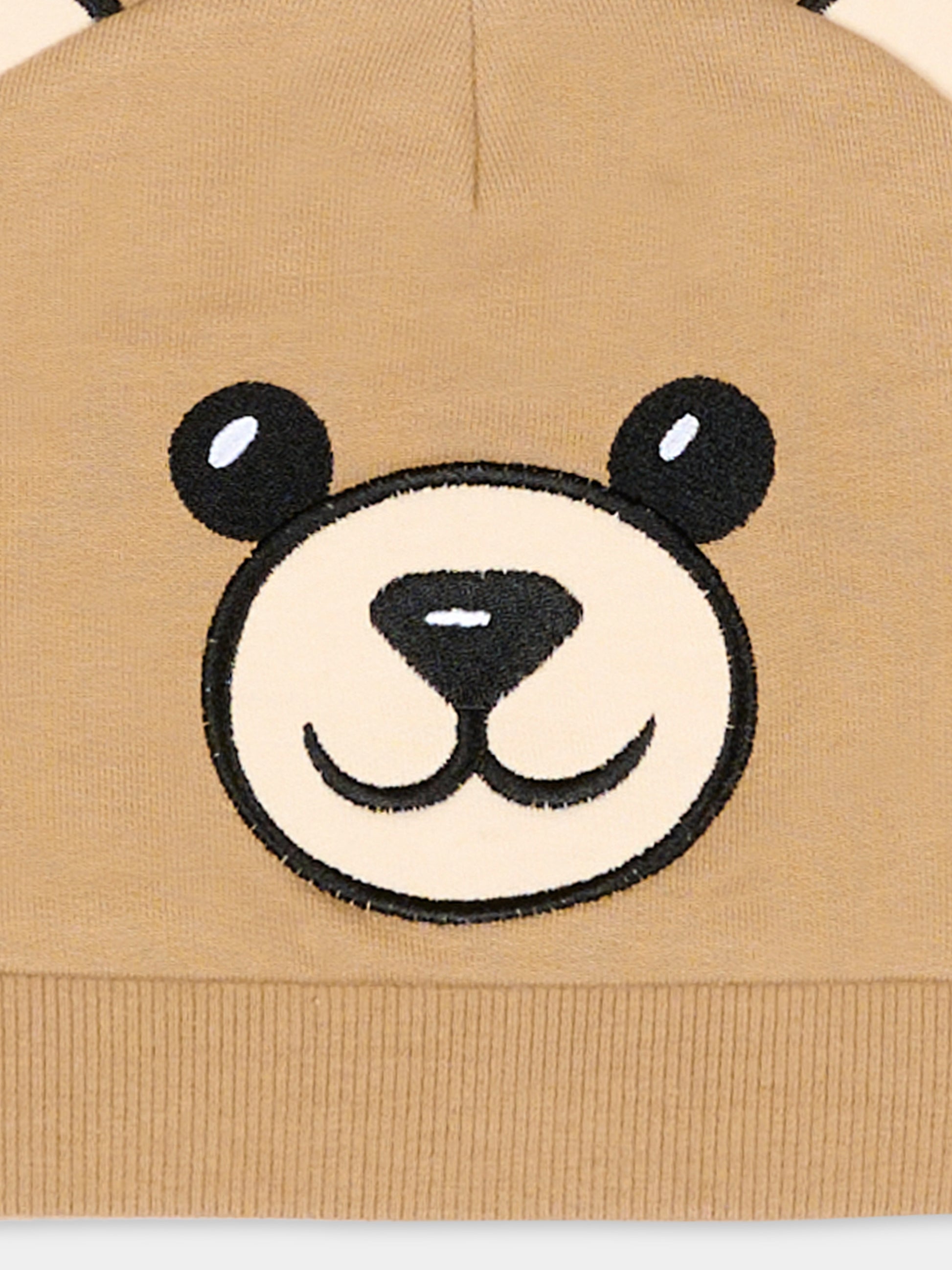Cappello per neonato beige con orsetto,Moschino Kids,MUX063 LCA93 20351