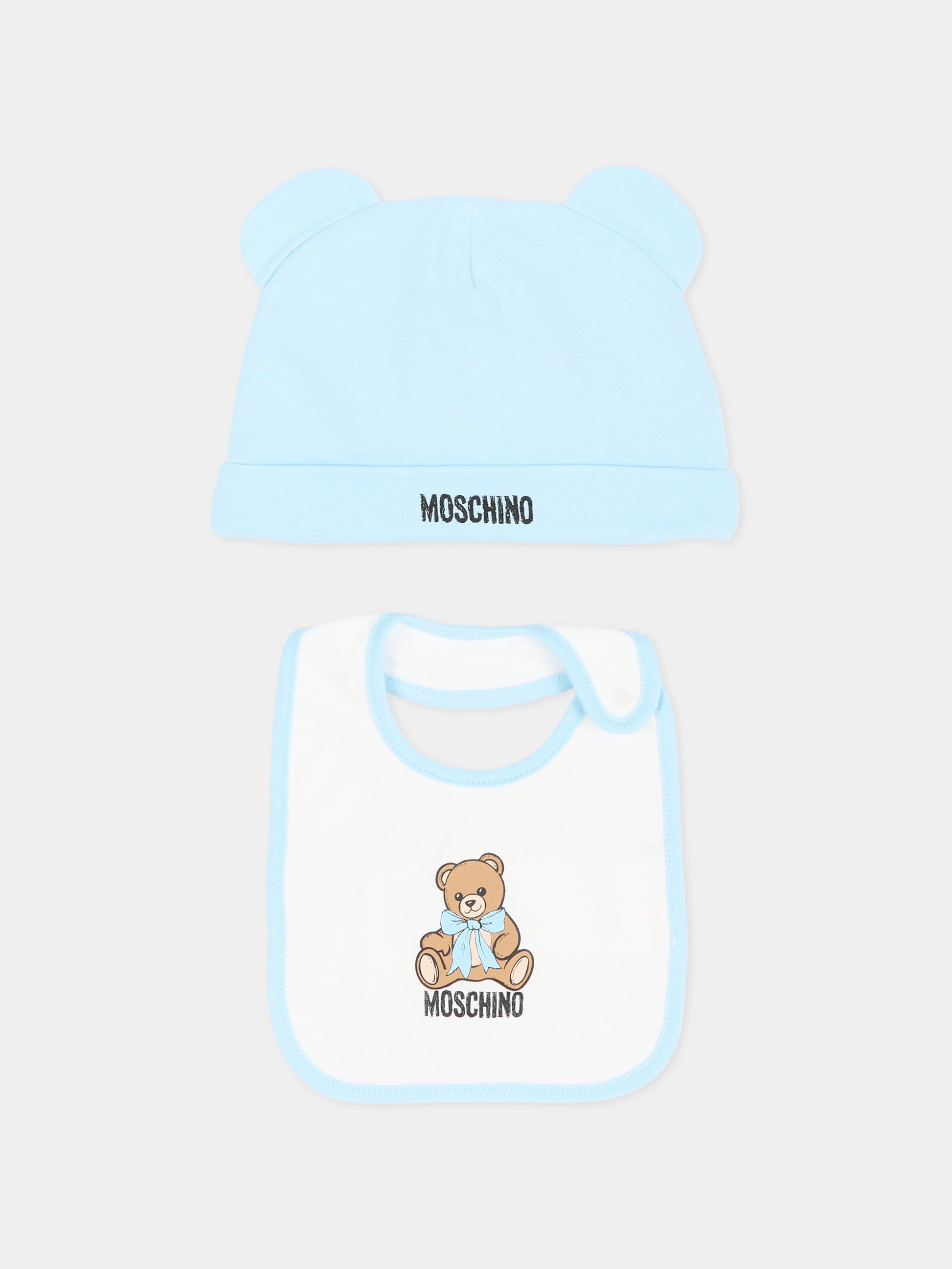 Set accessori azzurro per neonato con Teddy Bear,Moschino Kids,MUY09L LCA40 40304