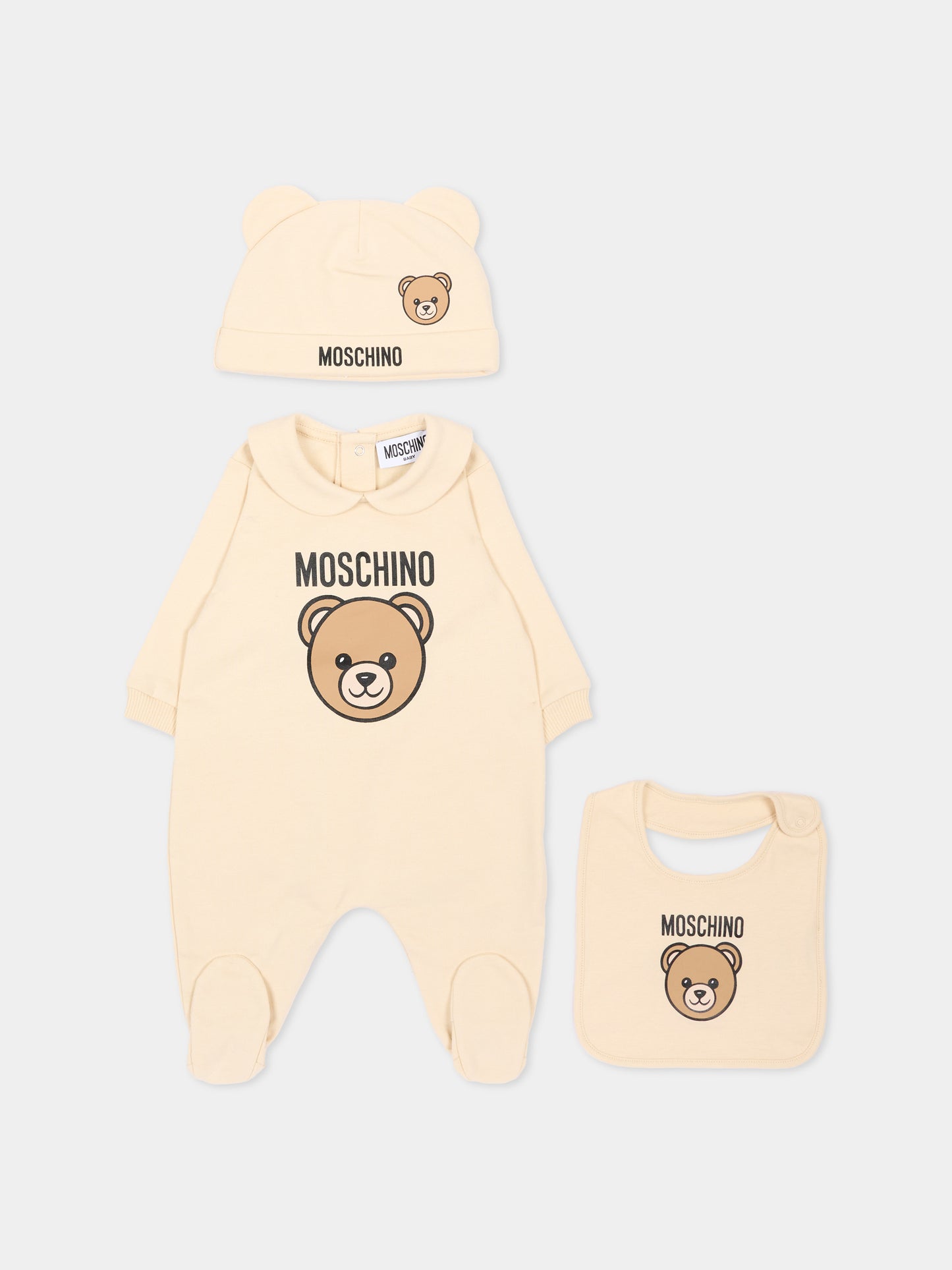 Set tutina beige per neonati con Teddy Bear,Moschino Kids,MUY09P LCA40 20404
