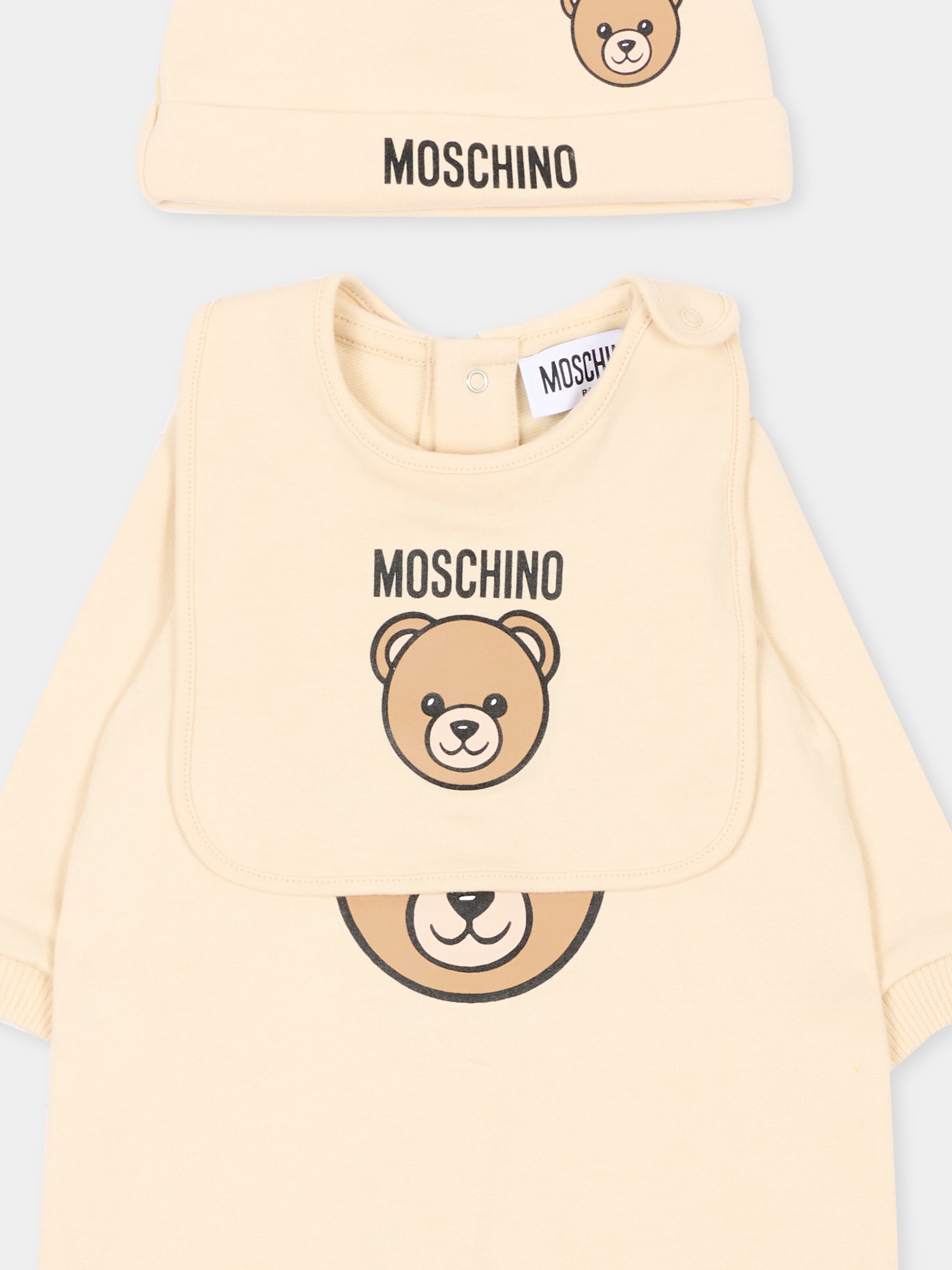 Set tutina beige per neonati con Teddy Bear,Moschino Kids,MUY09P LCA40 20404