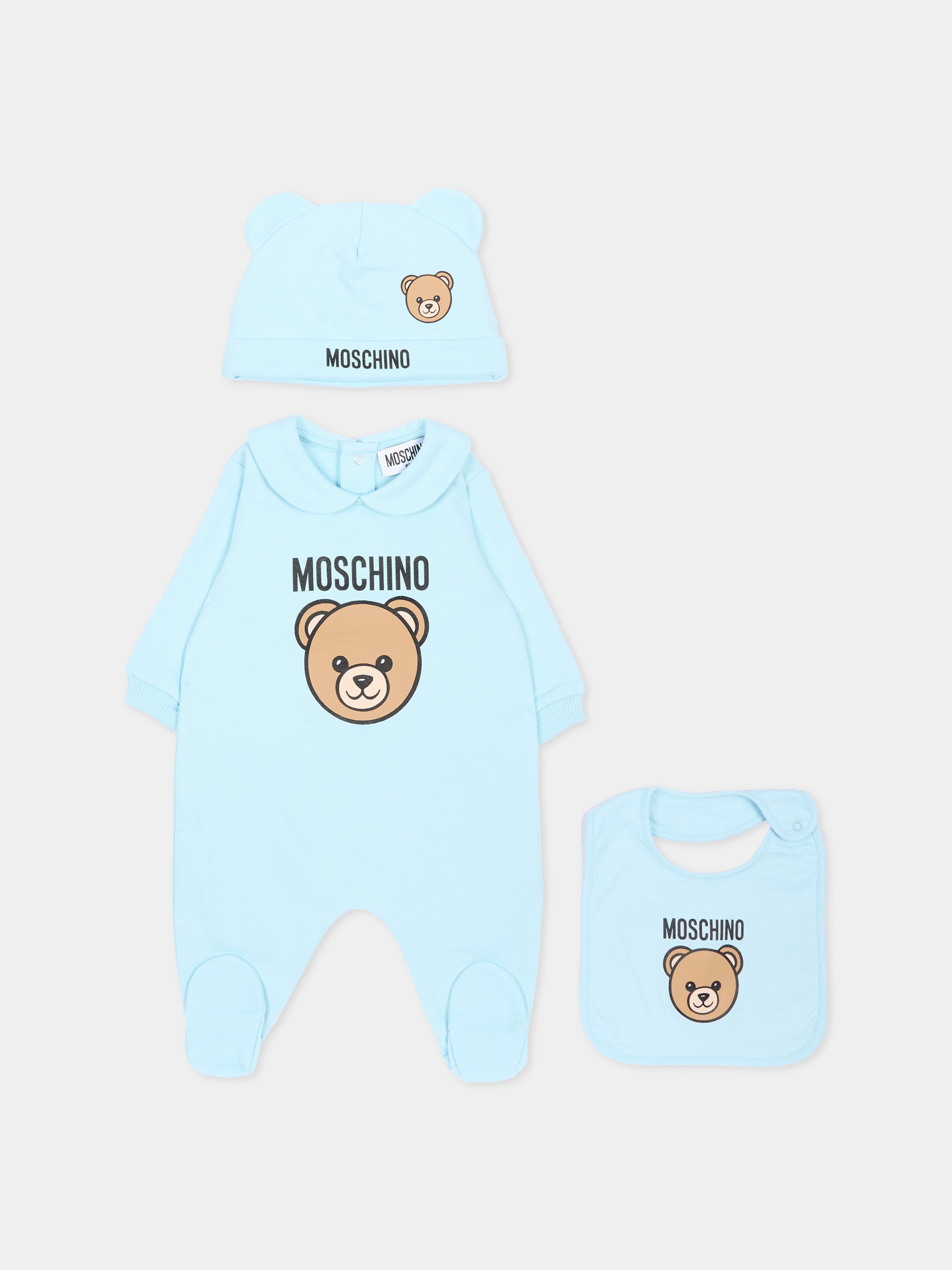 Set tutina azzurro per neonato con Teddy Bear,Moschino Kids,MUY09P LCA40 40304