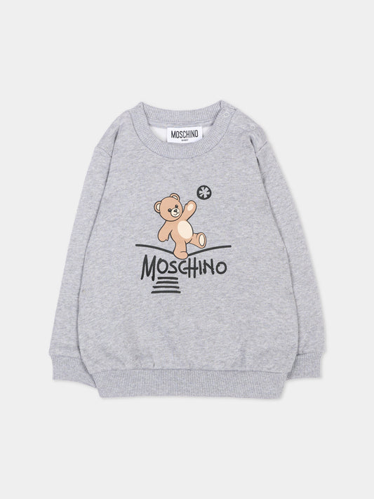 Felpa grigia per neonati con Teddy Bear,Moschino Kids,MVF060 LCA83 60901