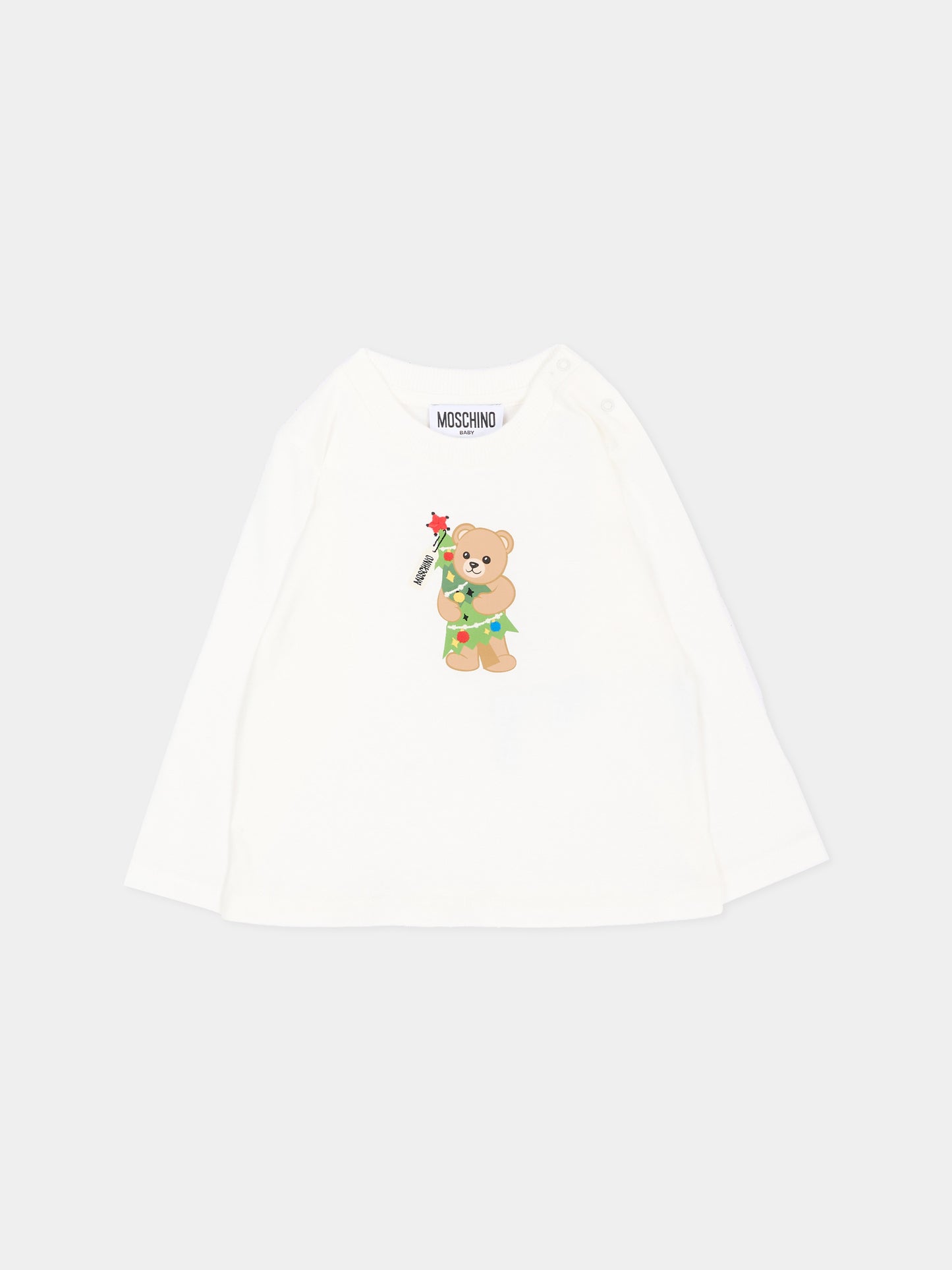 T-Shirt avorio per neonati con Teddy Bear,Moschino Kids,MVO014 LAA10 10063