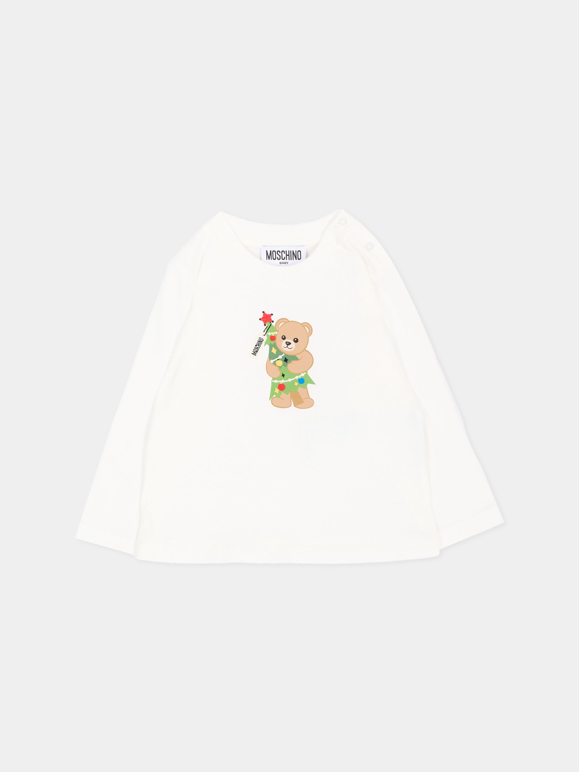 T-Shirt avorio per neonati con Teddy Bear,Moschino Kids,MVO014 LAA10 10063