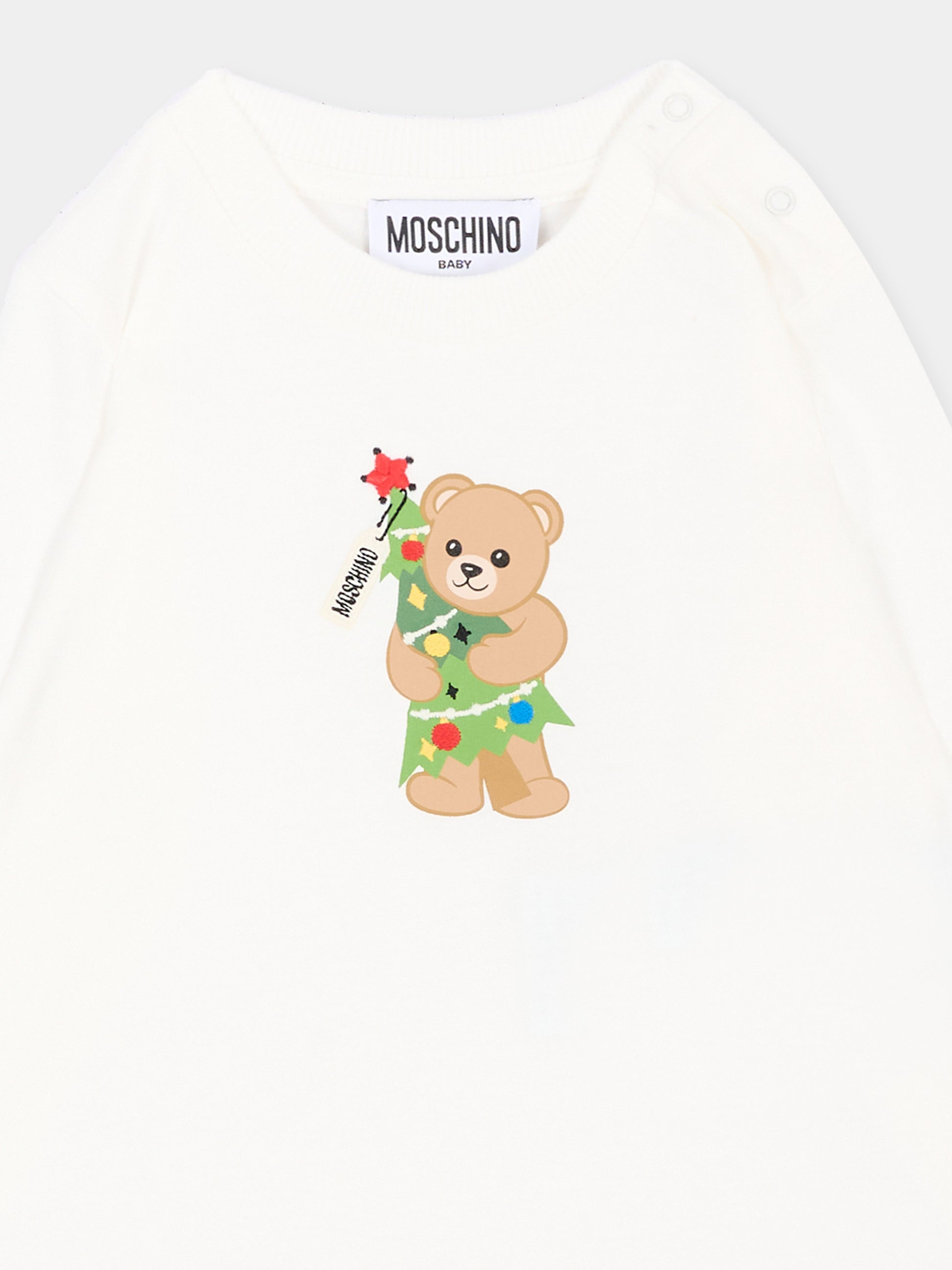 T-Shirt avorio per neonati con Teddy Bear,Moschino Kids,MVO014 LAA10 10063