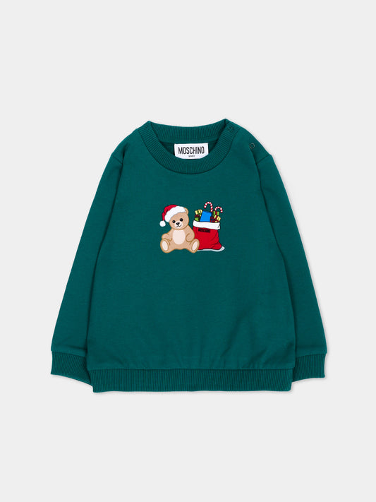 Felpa verde per neonati con Teddy Bear,Moschino Kids,MZF060 LCA61 30327