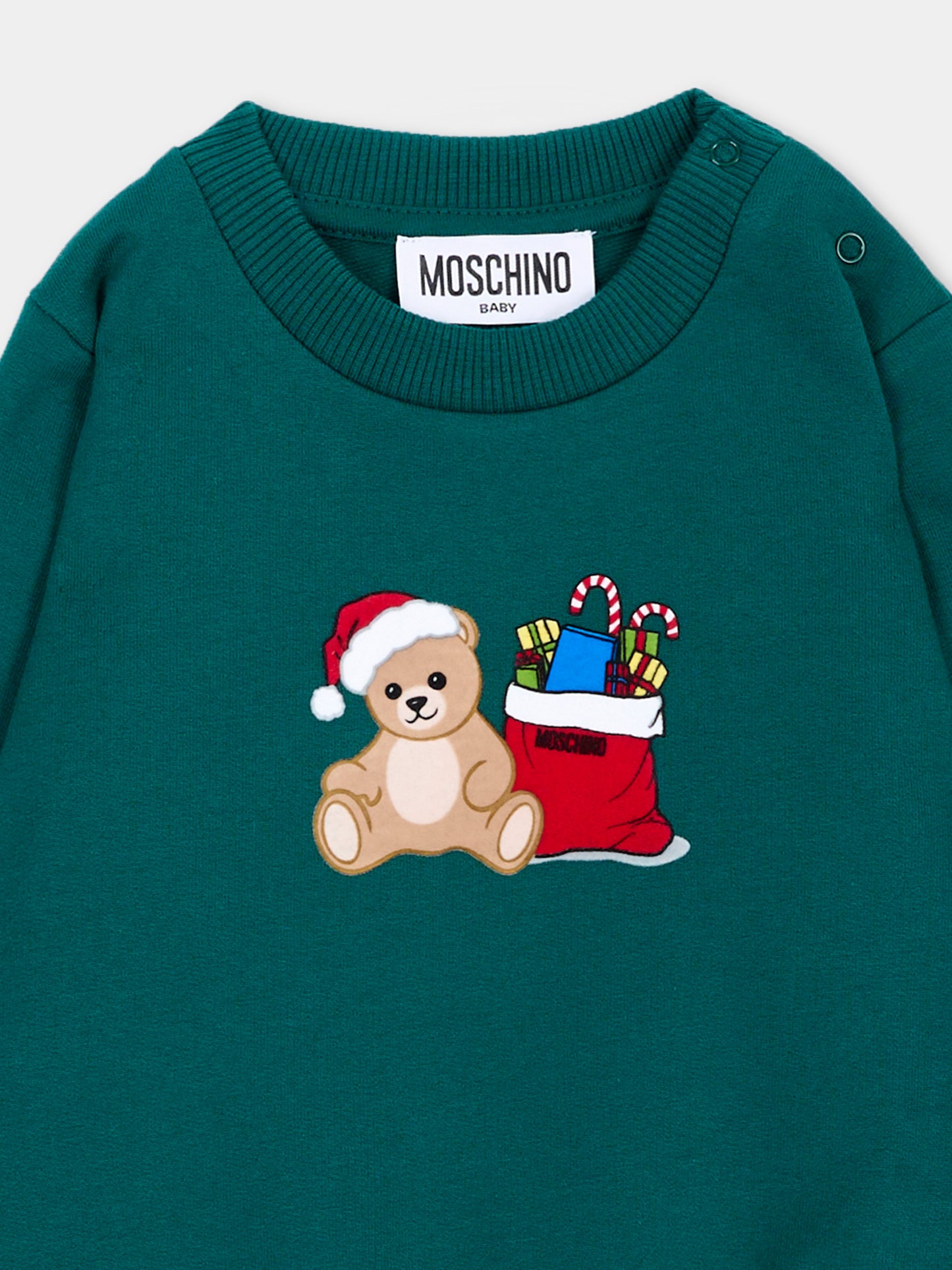 Felpa verde per neonati con Teddy Bear,Moschino Kids,MZF060 LCA61 30327
