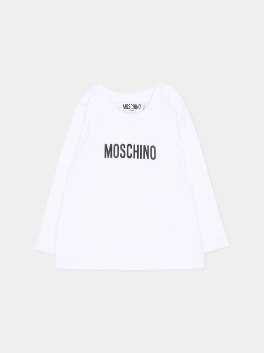 T-shirt a manica lunga bianca per neonati con logo,Moschino Kids,MZO014 LAA59 10101