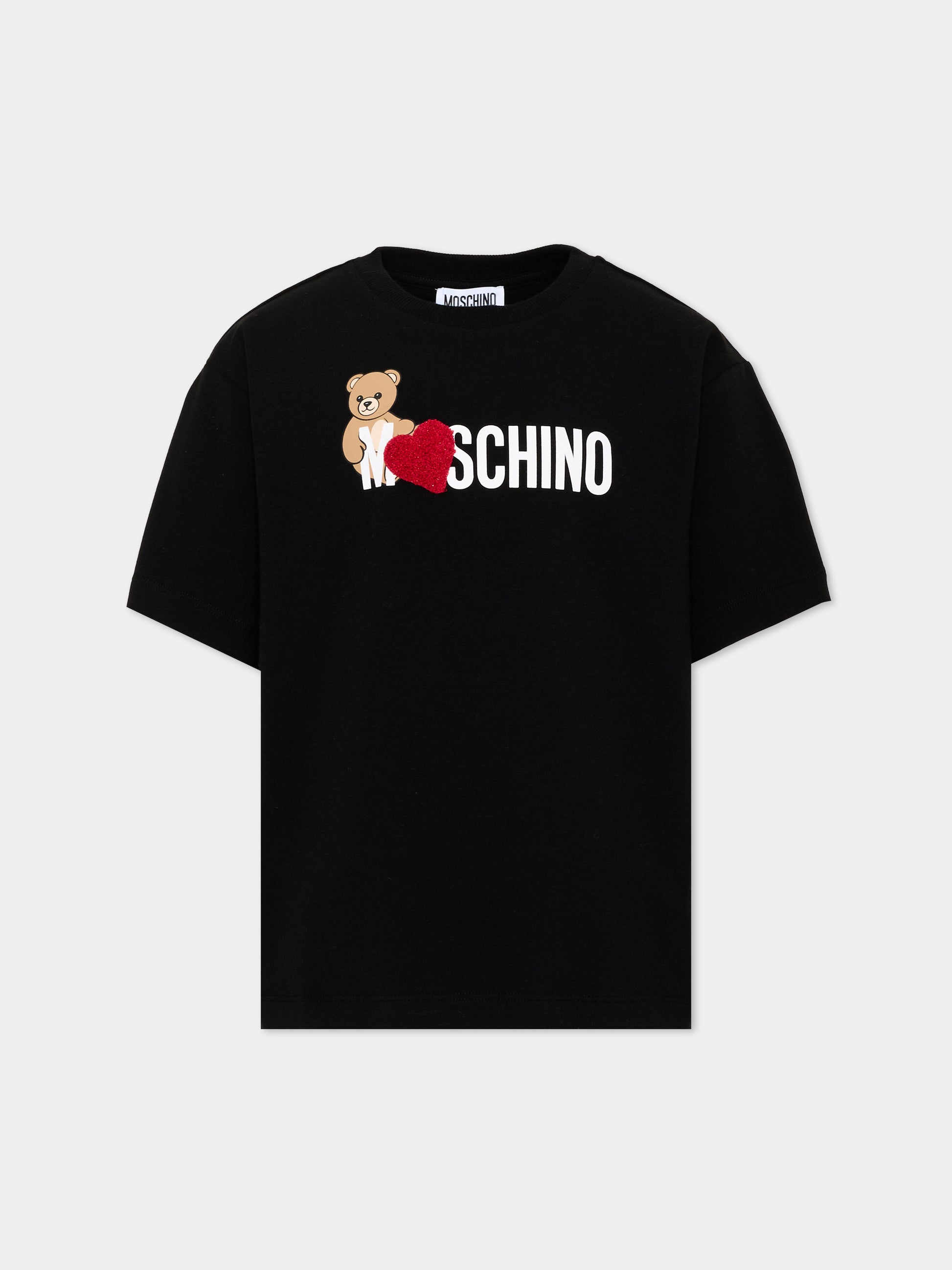 T-Shirt nera per bambina con Teddy Bear,Moschino Kids,H1M060 LBA11 60100