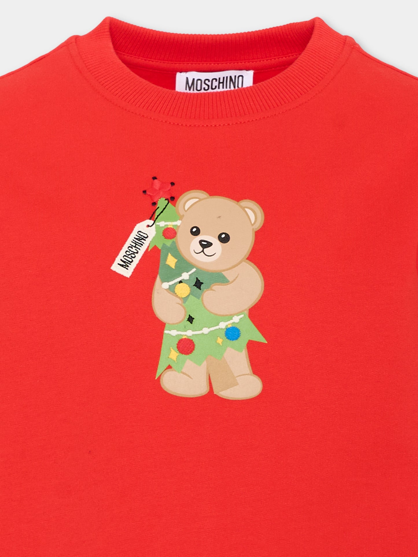 Felpa rossa per bambini con Teddy Bear,Moschino Kids,H5F08V LCA61 50109