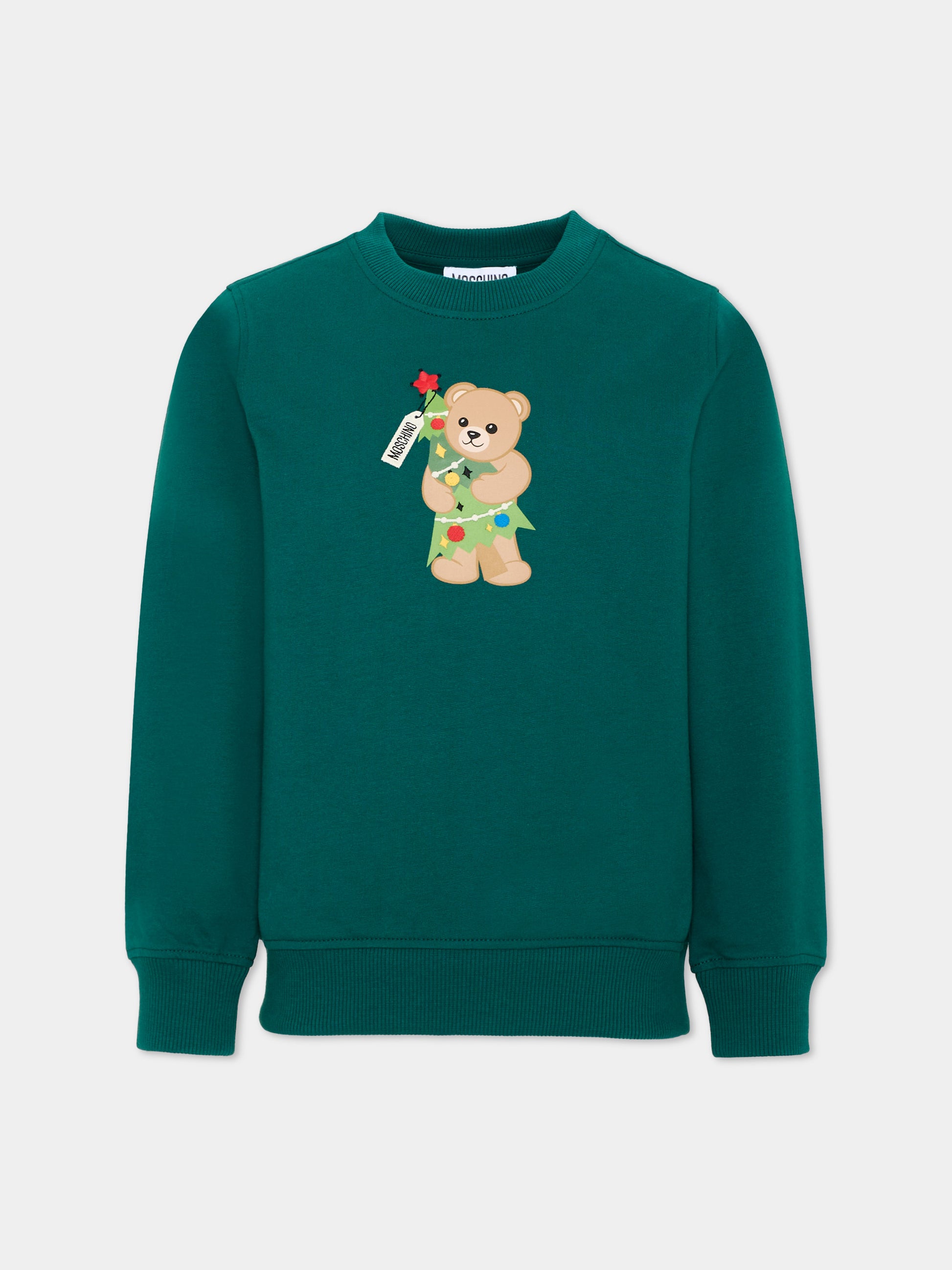 Felpa verde per bambini con Teddy Bear,Moschino Kids,H5F08V LCA61 30327