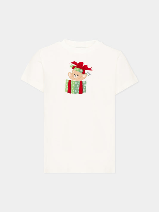 T-Shirt avorio per bambini con Teddy Bear,Moschino Kids,H9M058 LAA10 10063