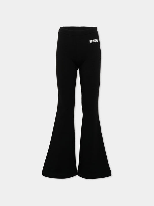 Leggings nero per bambina con logo,Moschino Kids,HDP07E LBA42 60100