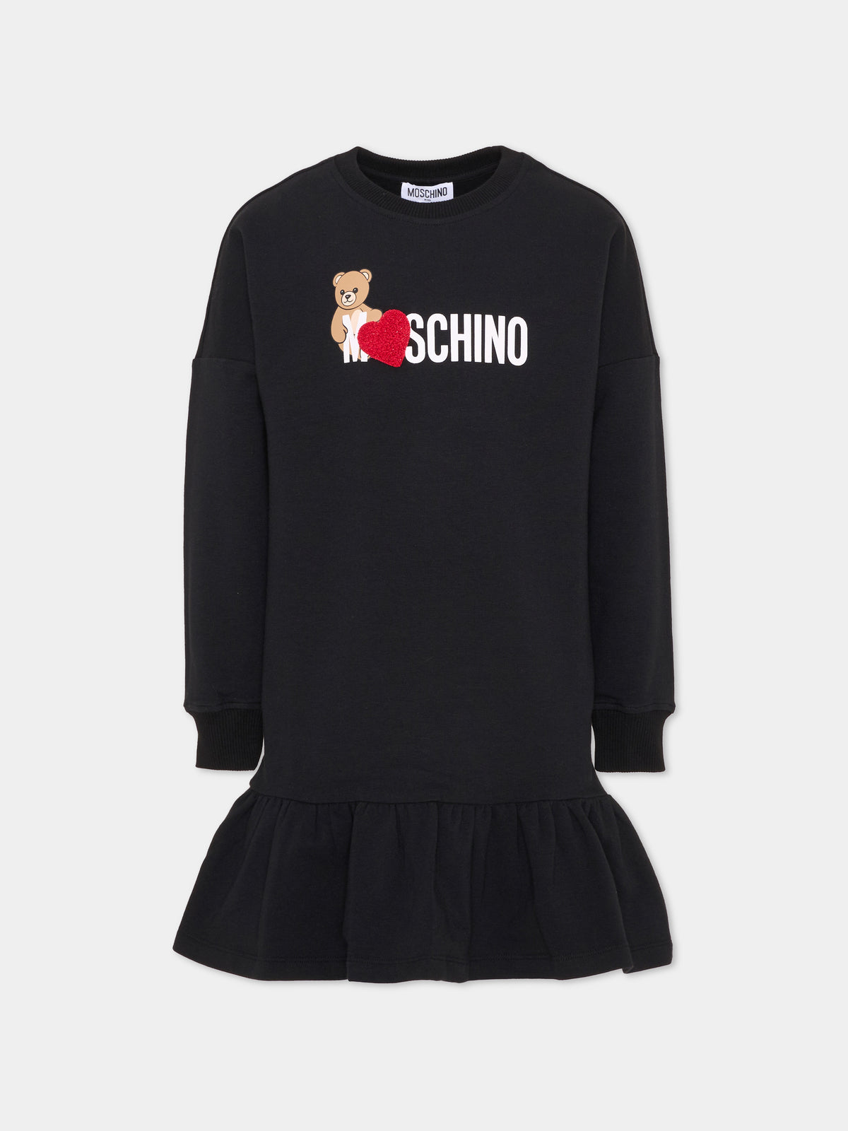 Vestito a manica lunga nero per bambina con Teddy Bear,Moschino Kids,HDV0I3 LDA18 60100