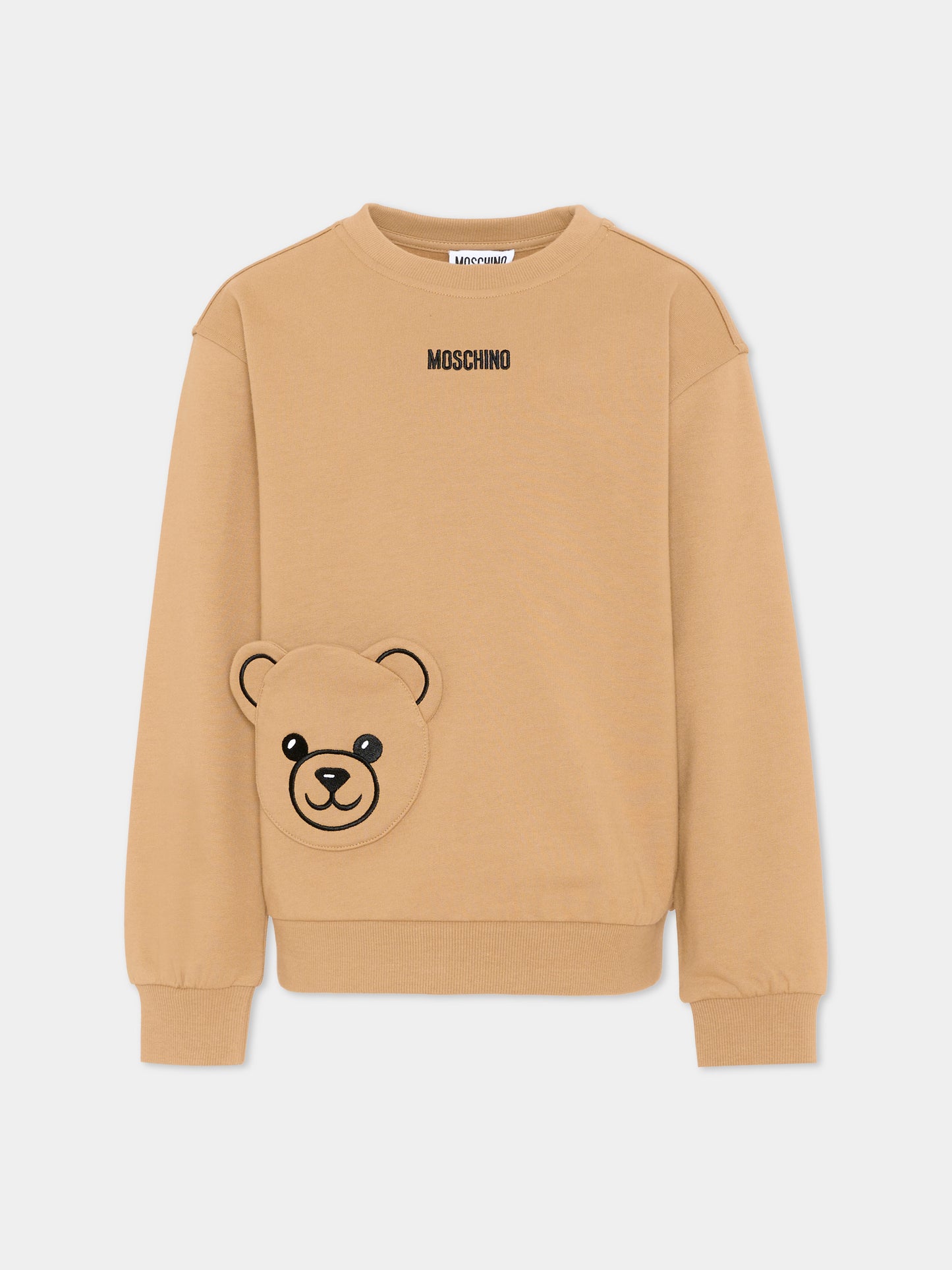 Felpa girocollo beige per bambini con Teddy Bear,Moschino Kids,HMF095 LCA93 20351