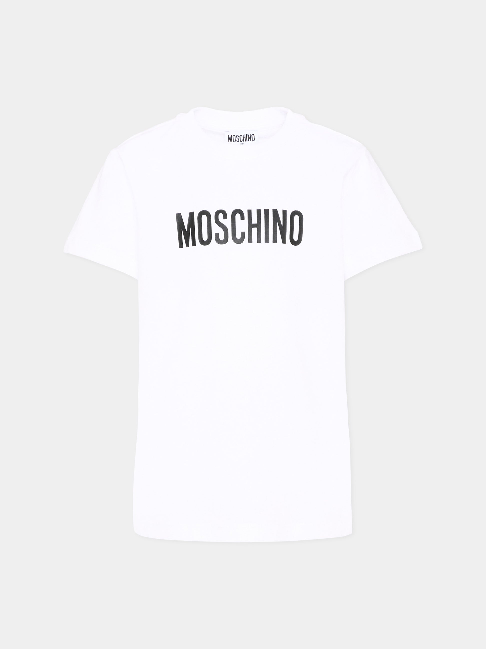 T-Shirt bianca per bambino con logo,Moschino Kids,HPM05V LAA59 10101