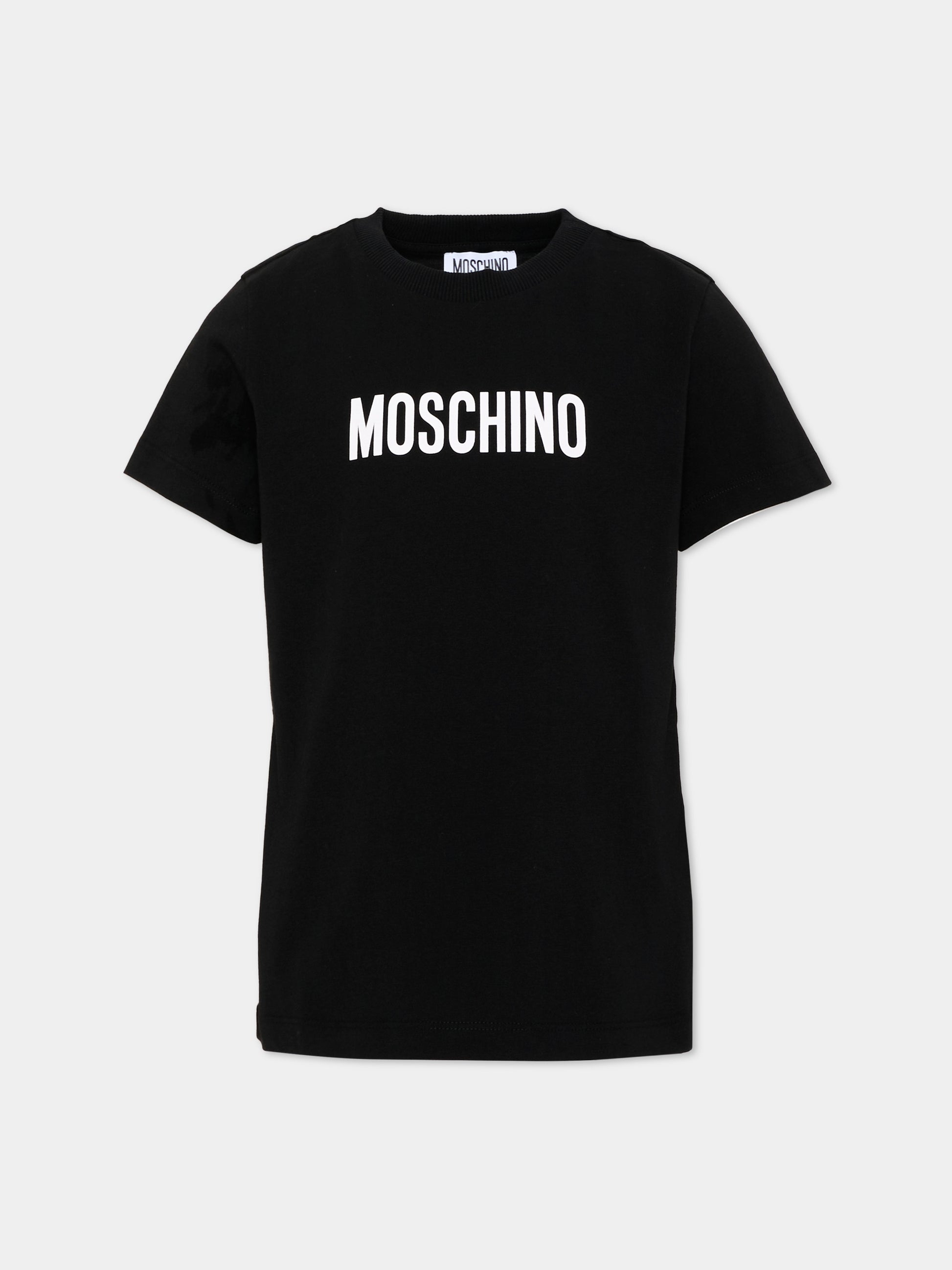 T-Shirt nera per bambino con logo,Moschino Kids,HPM05V LAA59 60100
