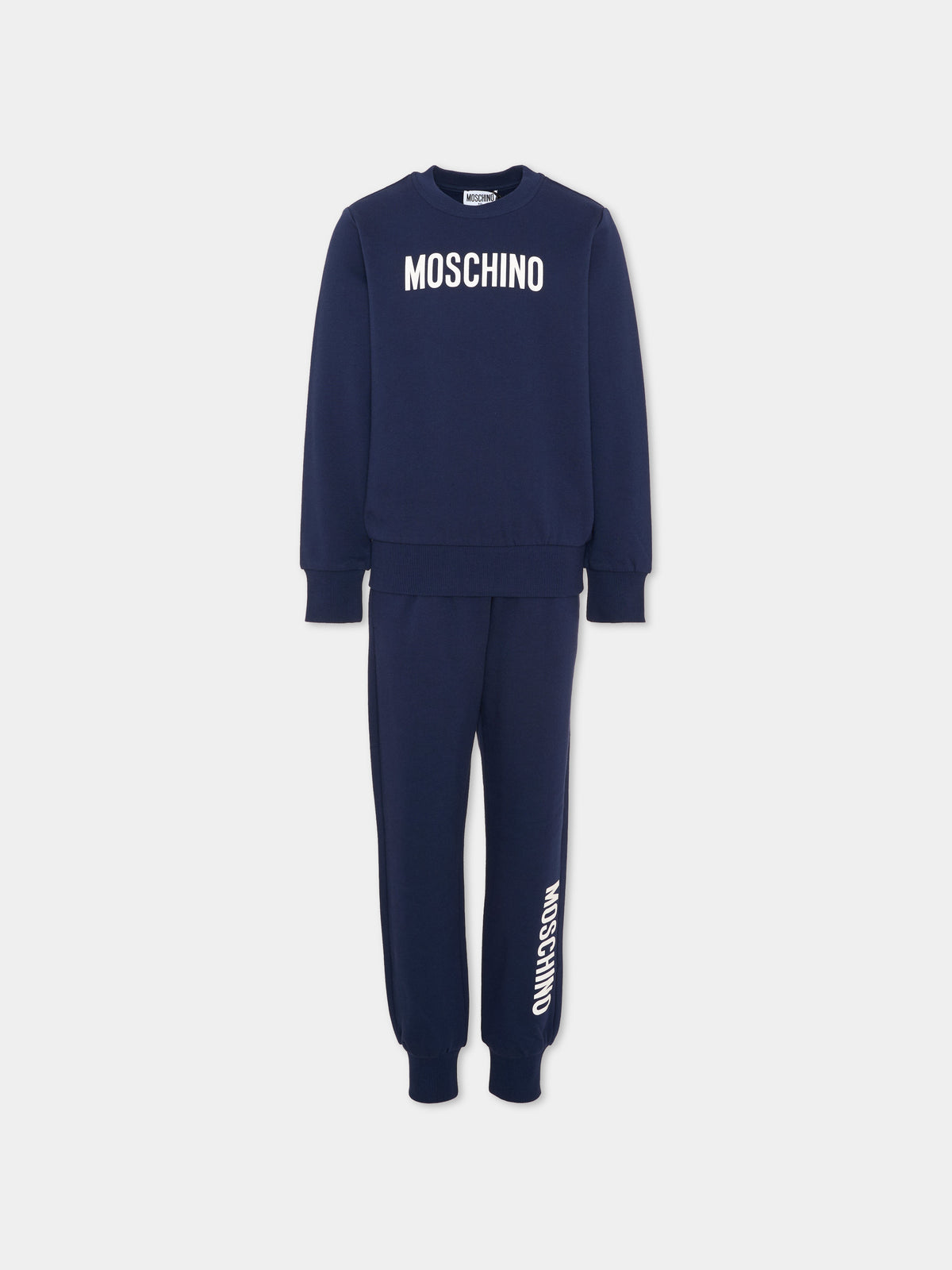 Completo sportivo lungo blu per bambini con logo,Moschino Kids,HUK04S LCA93 40016