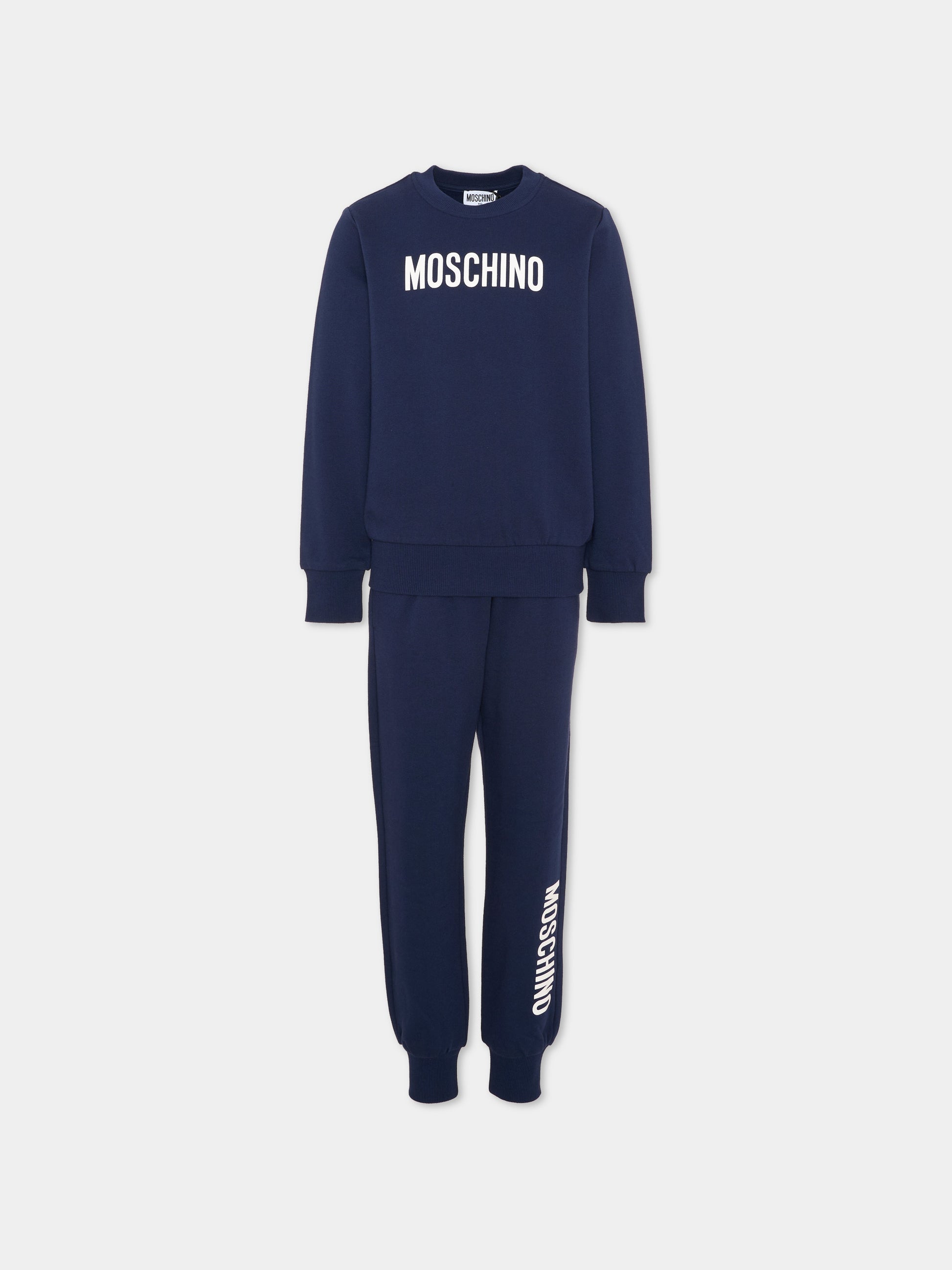 Completo sportivo lungo blu per bambini con logo,Moschino Kids,HUK04S LCA93 40016