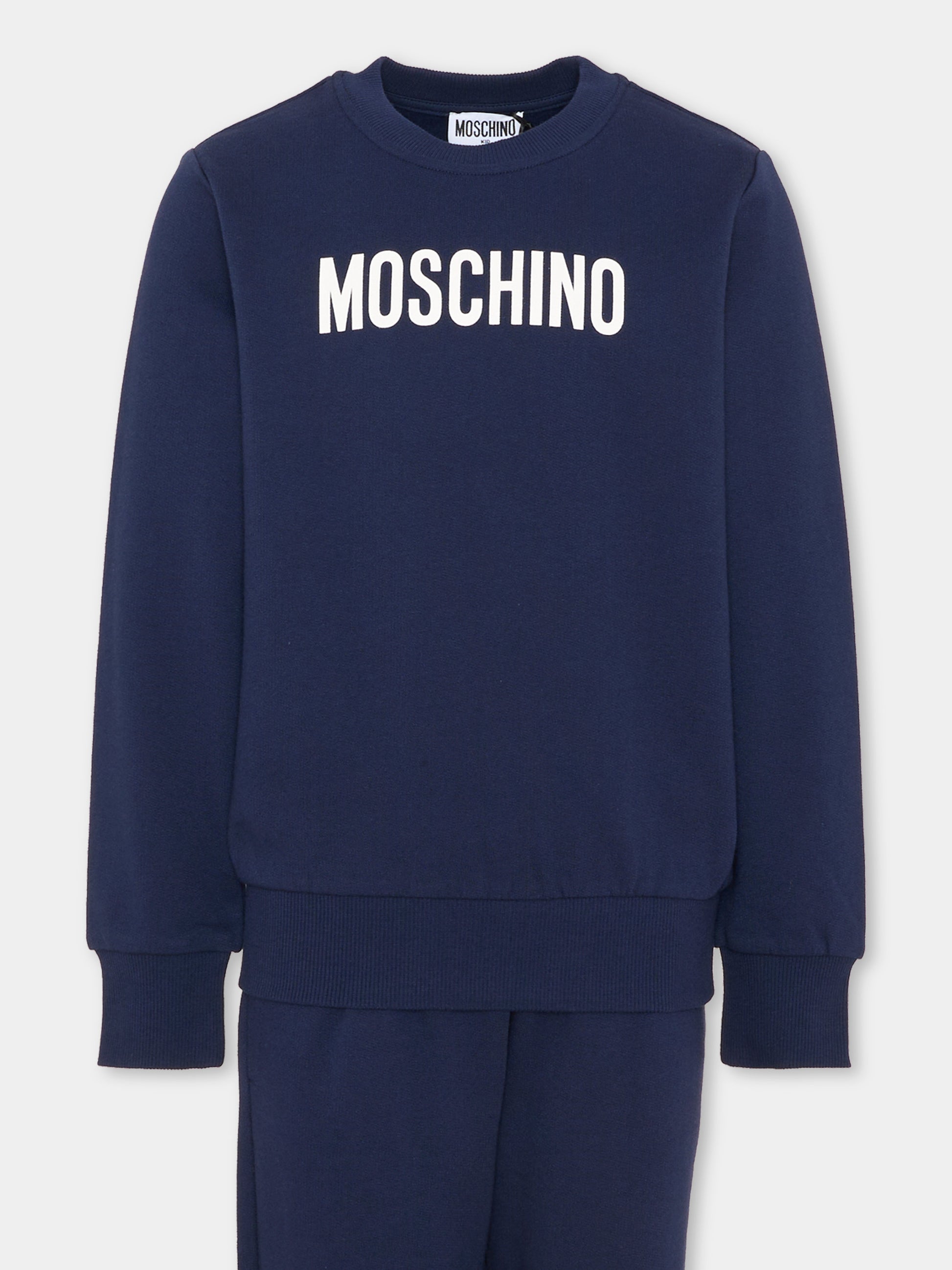 Completo sportivo lungo blu per bambini con logo,Moschino Kids,HUK04S LCA93 40016