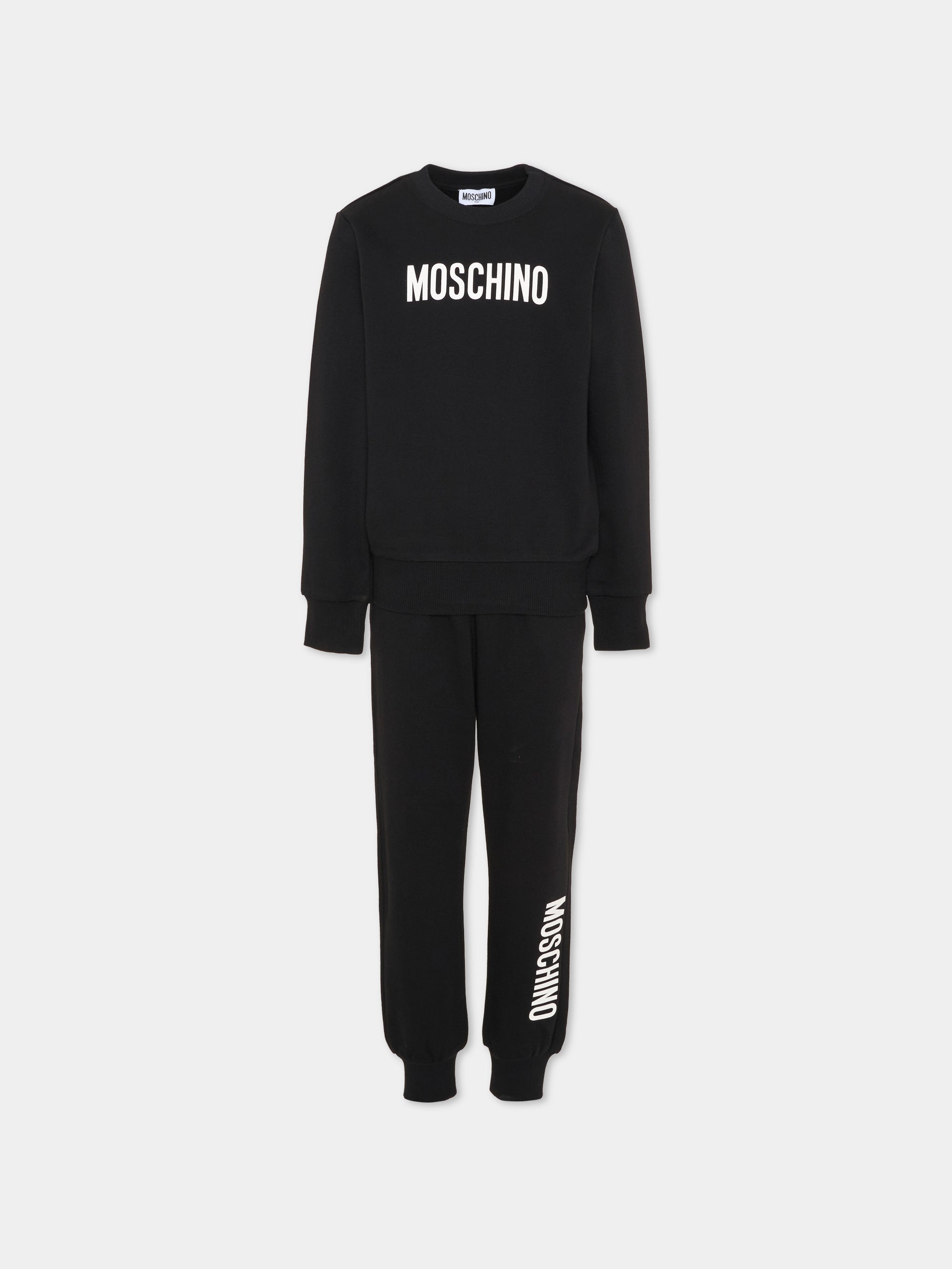 Completo sportivo lungo nero per bambini con logo,Moschino Kids,HUK04S LCA93 60100