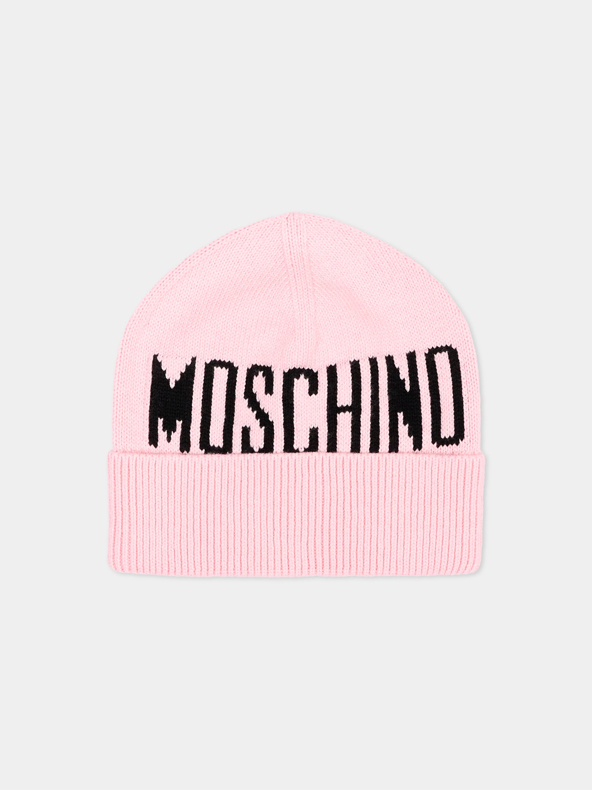 Berretto rosa per bambina con logo,Moschino Kids,HUX02S LHE66 50209