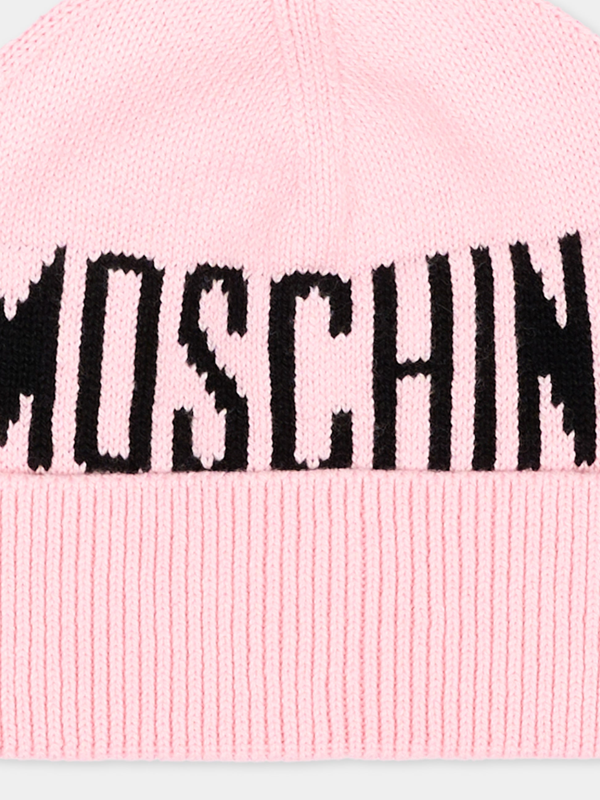 Berretto rosa per bambina con logo,Moschino Kids,HUX02S LHE66 50209