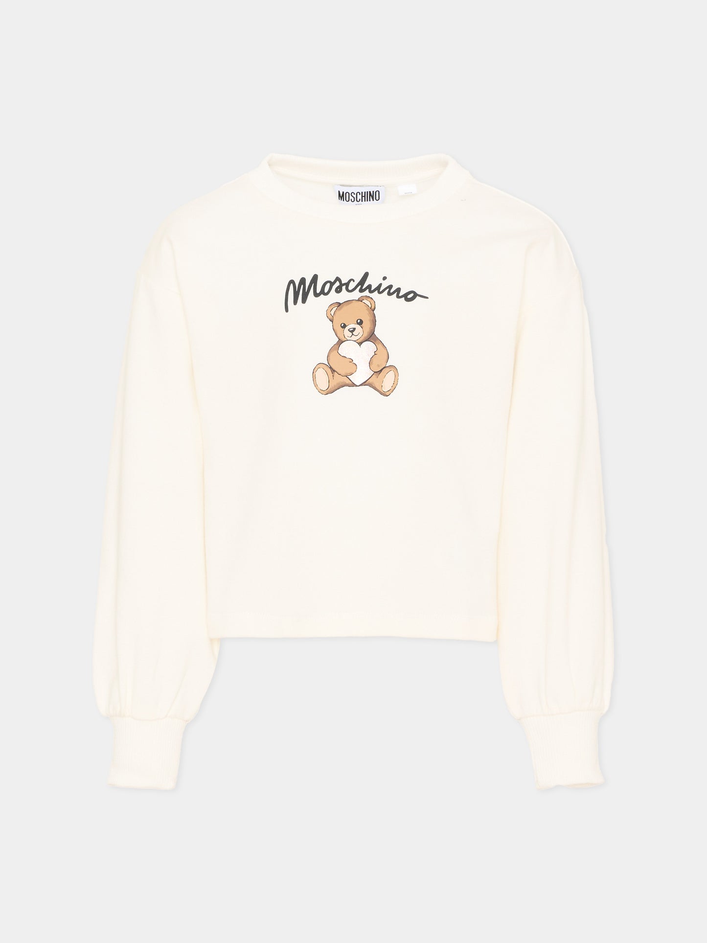 Felpa avorio per bambina con logo,Moschino Kids,HDF06E LDA14 10063