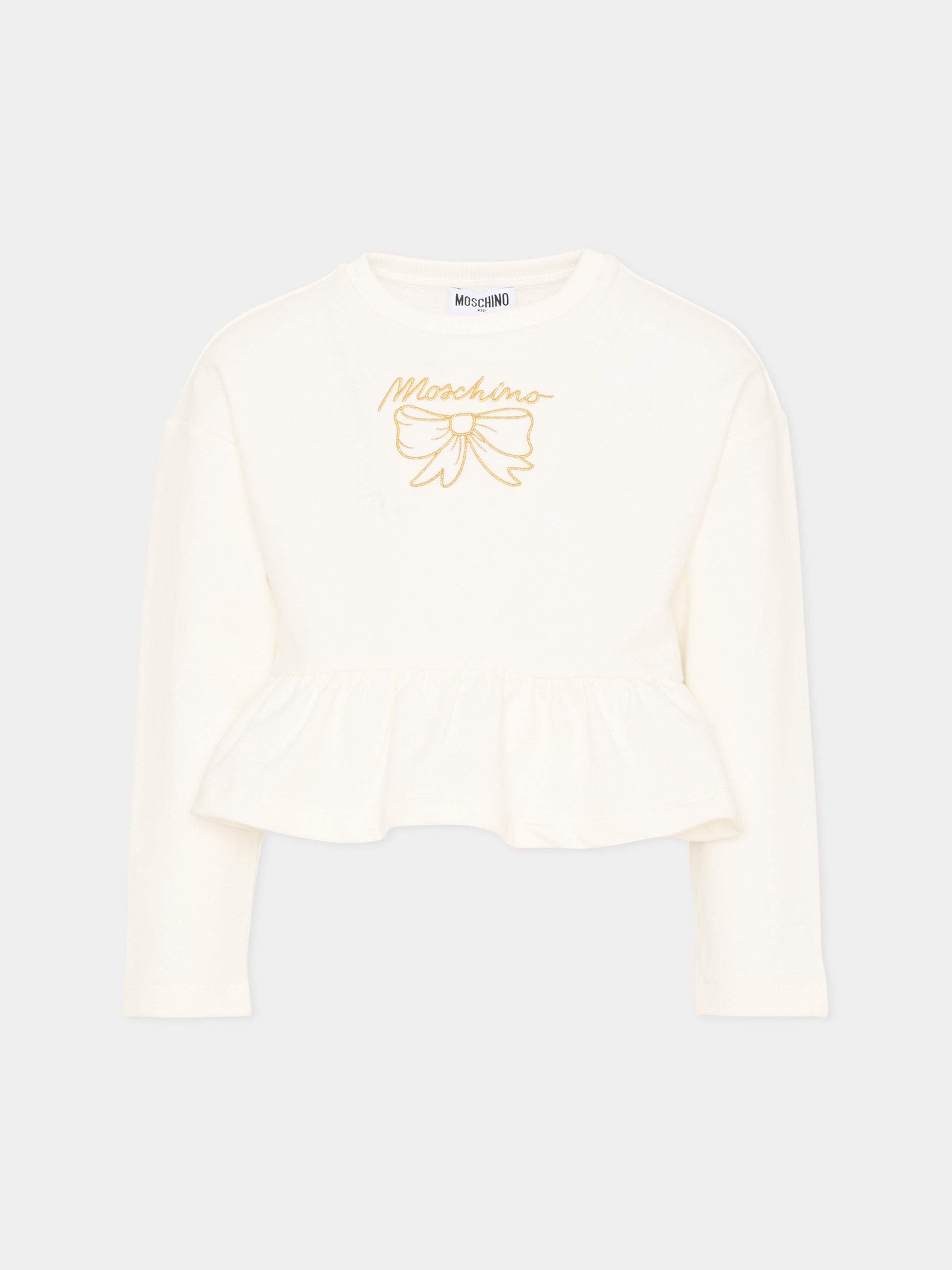 Felpa avorio per bambina con logo,Moschino Kids,HDF06H LDA18 10063