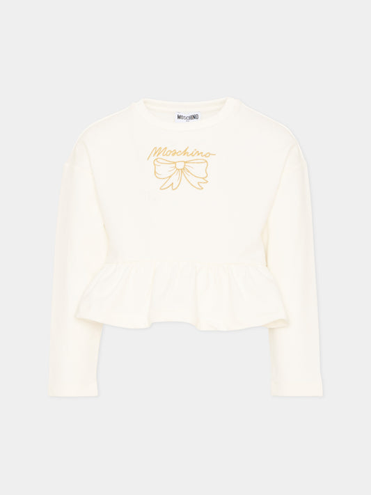 Felpa avorio per bambina con logo,Moschino Kids,HDF06H LDA18 10063