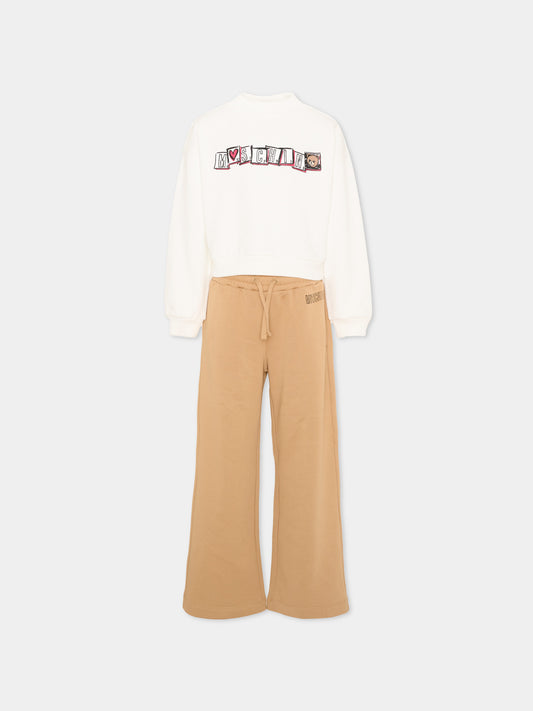 Completo sportivo avorio per bambini con logo,Moschino Kids,HDK037 LCA58 83544