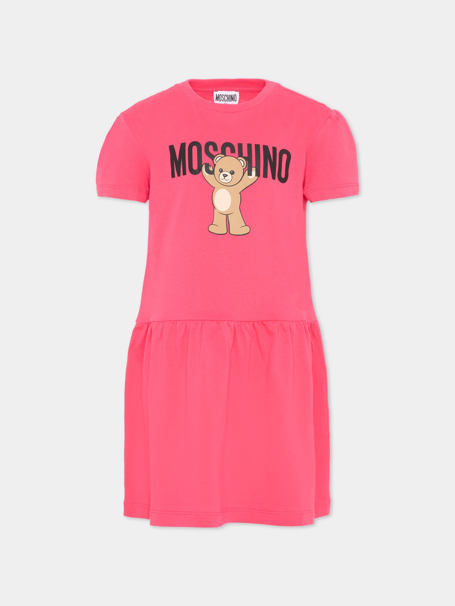 Vestito fucsia per bambina con Teddy Bear,Moschino Kids,HDV0H9 LAA10 50541
