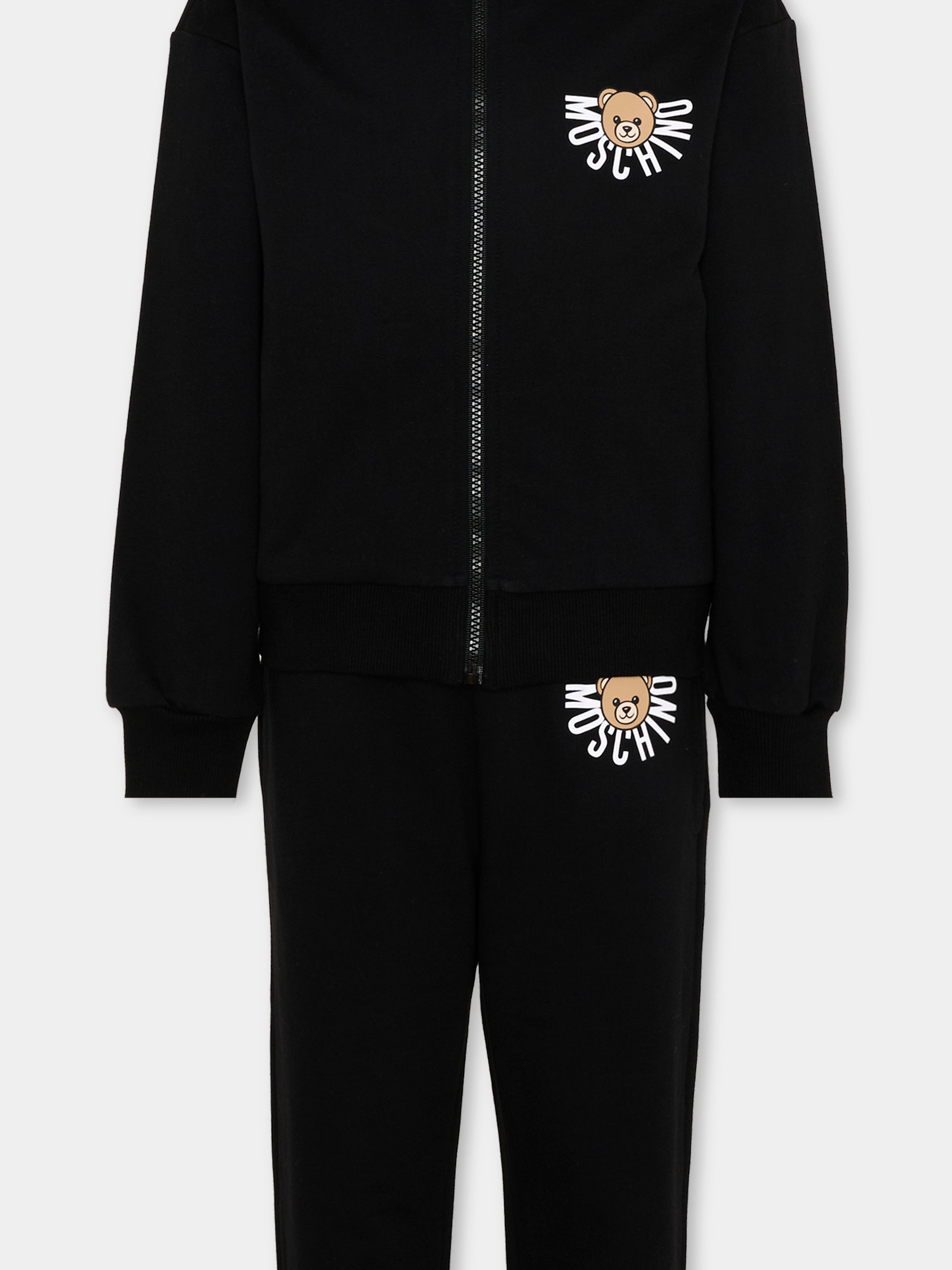 Completo sportivo lungo nero per bambini con logo,Moschino Kids,HMK03X LCA40 60100