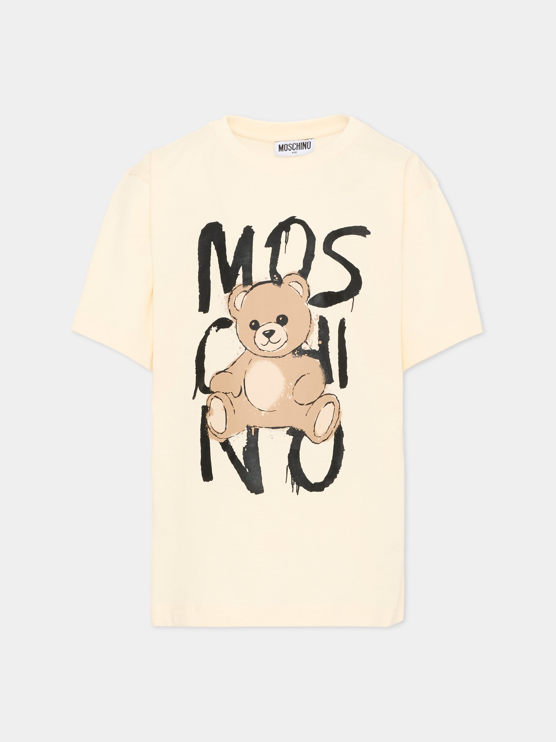 T-Shirt avorio per bambini con logo e Teddy Bear,Moschino Kids,HNM05G LAA20 10123