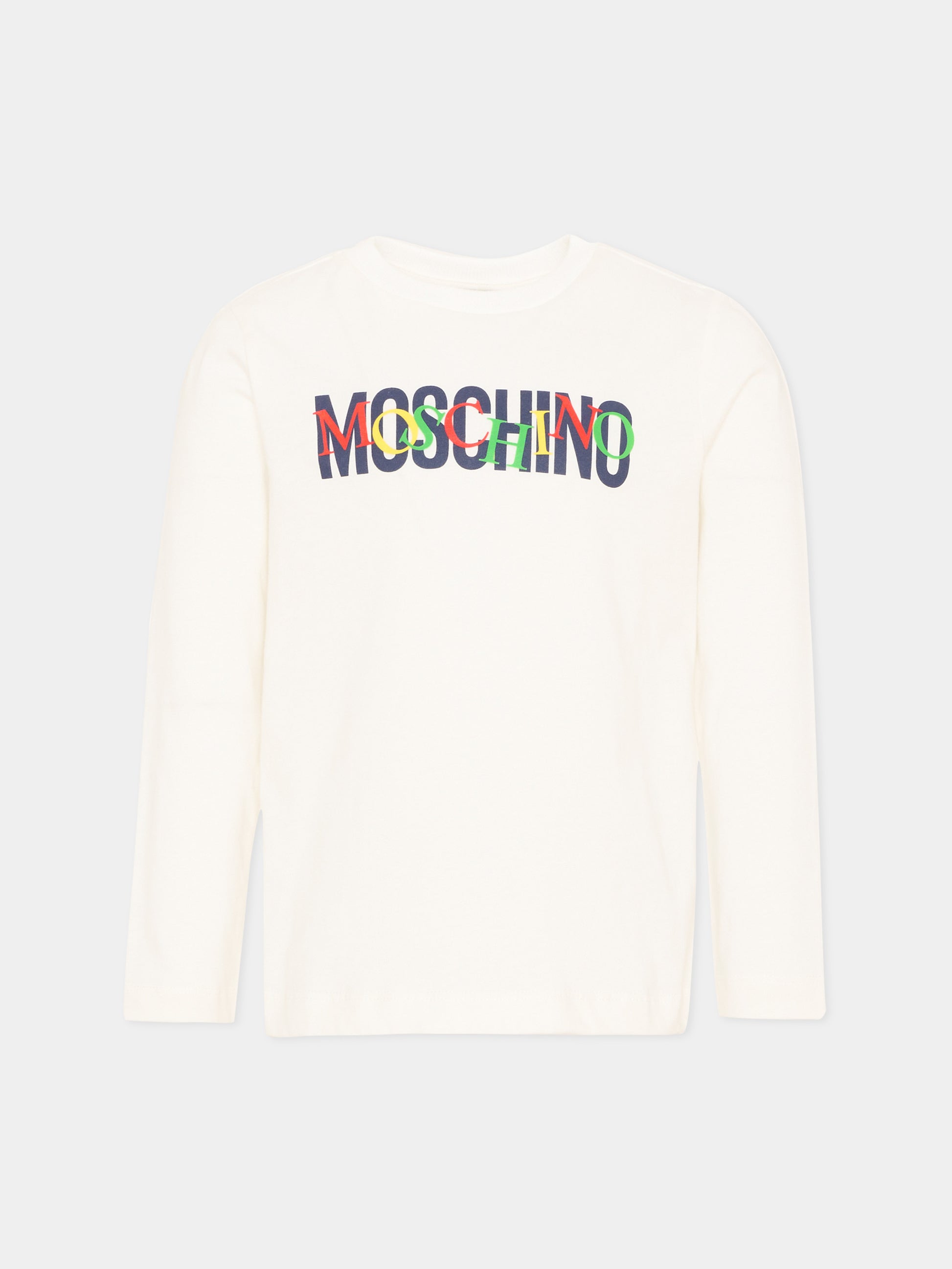T-Shirt a manica lunga avorio per bambini con logo,Moschino Kids,HUO00Y LAA10 10063