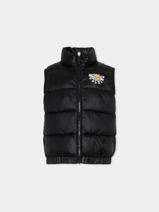 Gilet nero per bambini con logo e Teddy Bear,Moschino Kids,HQS02K L3A32 60100