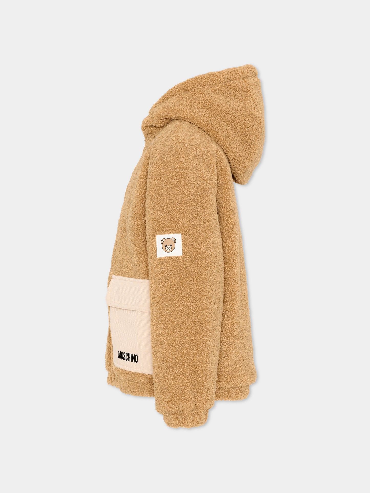 Ecopelliccia beige per bambini con logo,Moschino Kids,HUA008 LIA00 20351