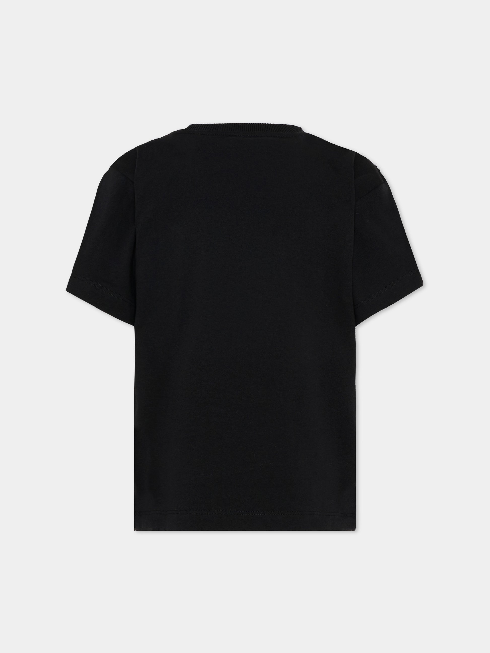 T-Shirt nera per bambino con logo e Teddy Bear,Moschino Kids,HUM05G LAA01 60100