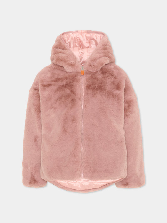 Ecopelliccia rosa per bambina con cappuccio,Save The Duck Kids,J31153G FURY23 80007