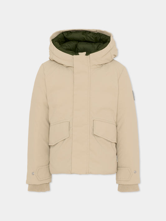 Piumino Benj beige per bambini con logo,Save The Duck Kids,P32292B COTO21 21651