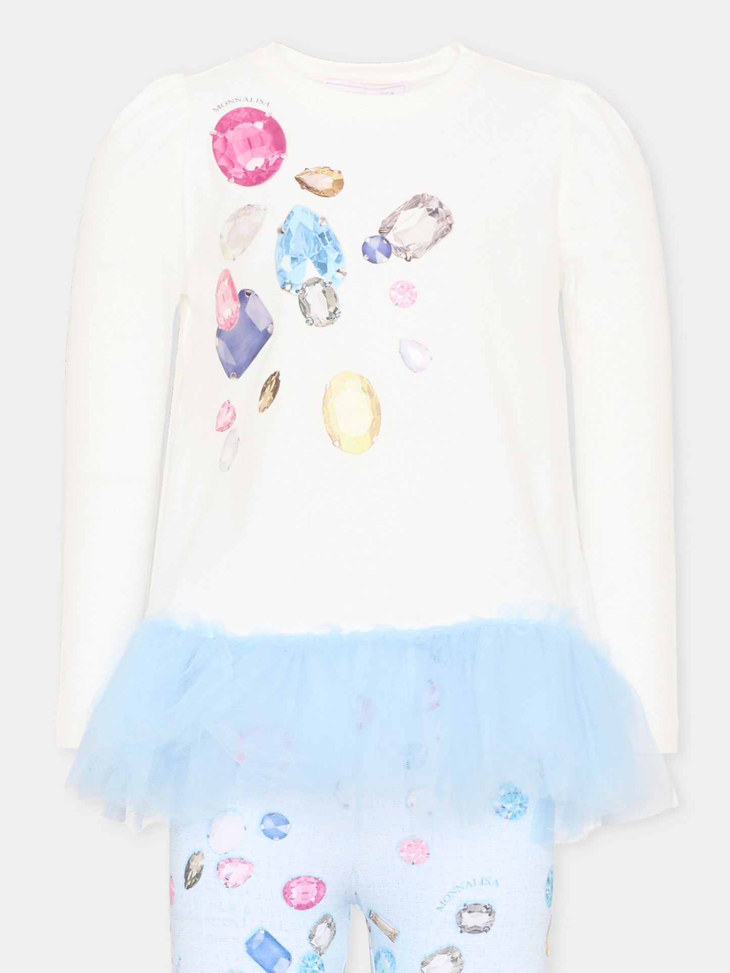 Completo sportivo multicolor per bambina con stampa gemme,Monnalisa,19F503 6013 0158