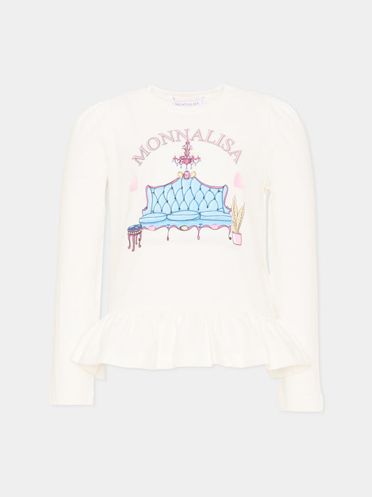T-Shirt avorio per bambina con logo,Monnalisa,11F622 6202 0001