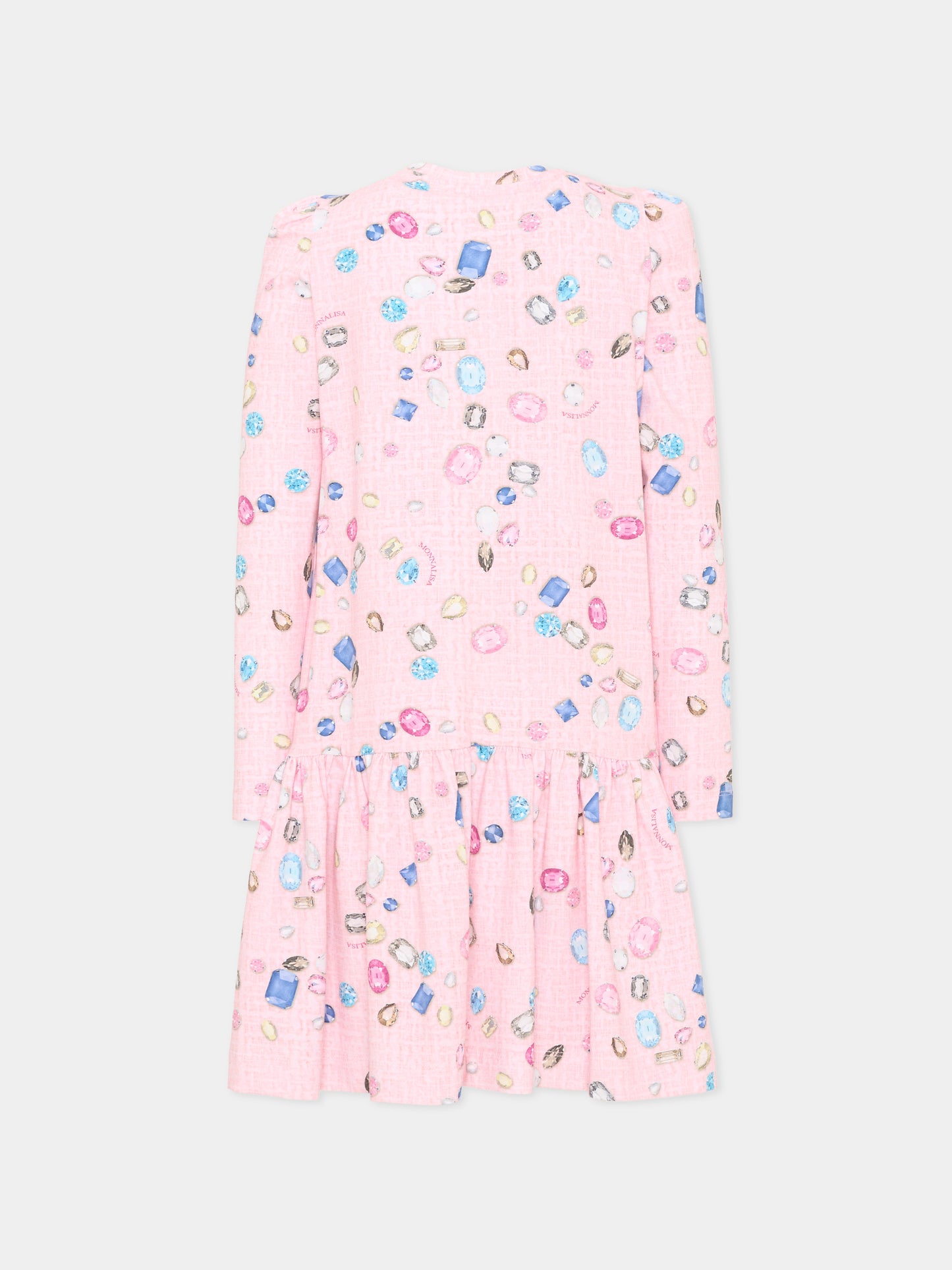 Vestito rosa per bambina con stampa gemme,Monnalisa,19F912RU 6015 0090