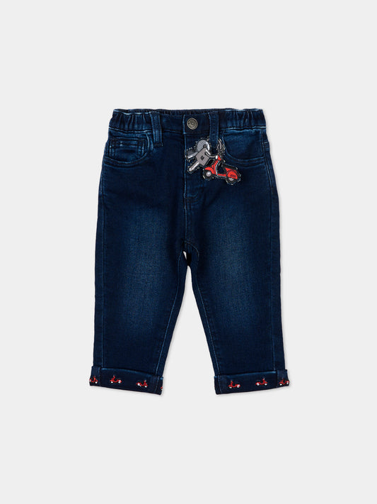 Jeans denim per neonato con ricami vespa,Monnalisa,28F405 6042 0061